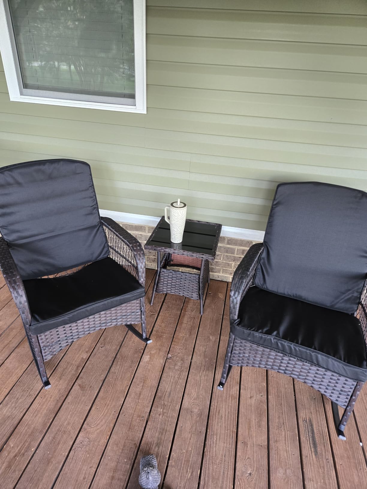 CHABATREE 3 pcs Rocking Bistro Set Conversation Chairs PE Wicker Outdoor Rocking Chairs(Rocking Set,Black) customer photo 1