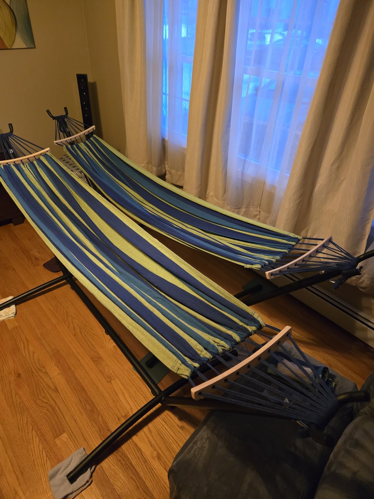 Double Hammock, Heavy Duty Portable, 500 lb Weight Capacity, Perfect for Both Indoors and Outdoors, 2 Person Hammock with Carrying Bag, Wide Blue customer photo 1
