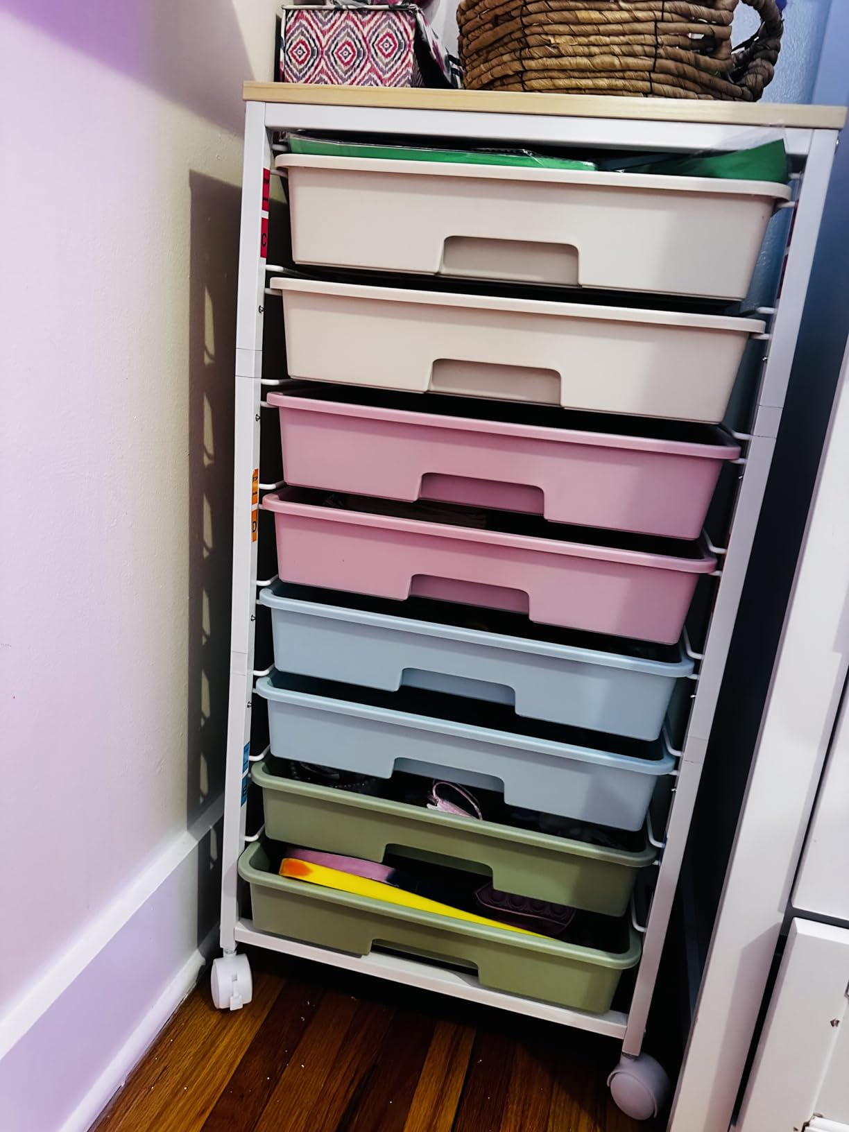 Rolling Storage Utility Cart Organizers with 8 Drawers and Wooden Tabletop for Living Room, Office, Classroom customer photo 2