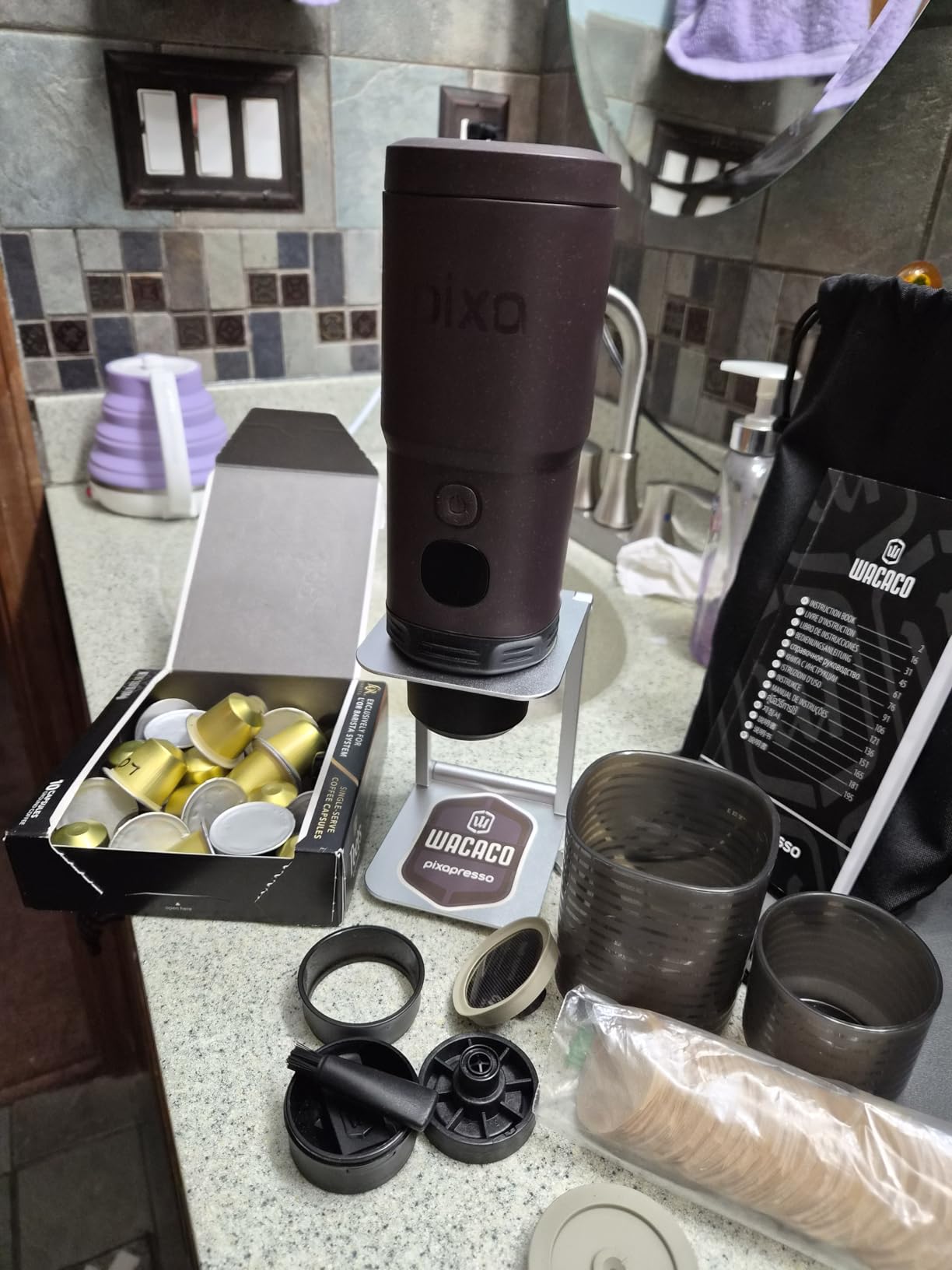 WACACO PIXAPRESSO, Coffee Machine Electric & Portable, With 4 Coffee Types & Fast Heat-Up, 3 * 3000mAh Battery, 20 Bar Portable Espresso Maker For Ground Coffee & NS Capsule, Dark Burgundy customer photo 2