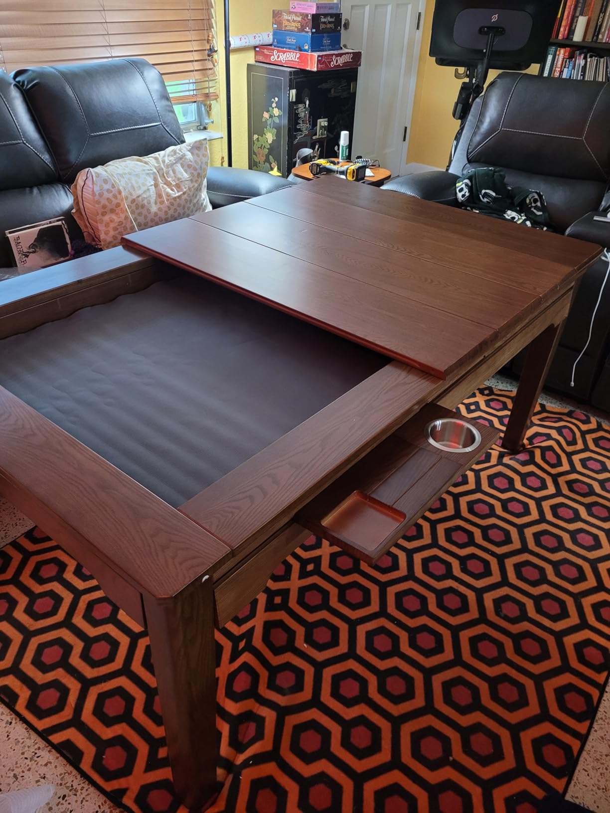 Board Game Table for 6 Players, 53in x 30in Gaming Area, Removable Top, Includes Tablecloth, Detachable Cup Holders & Trays, Convertible Game/Dining Puzzle Table customer photo 1