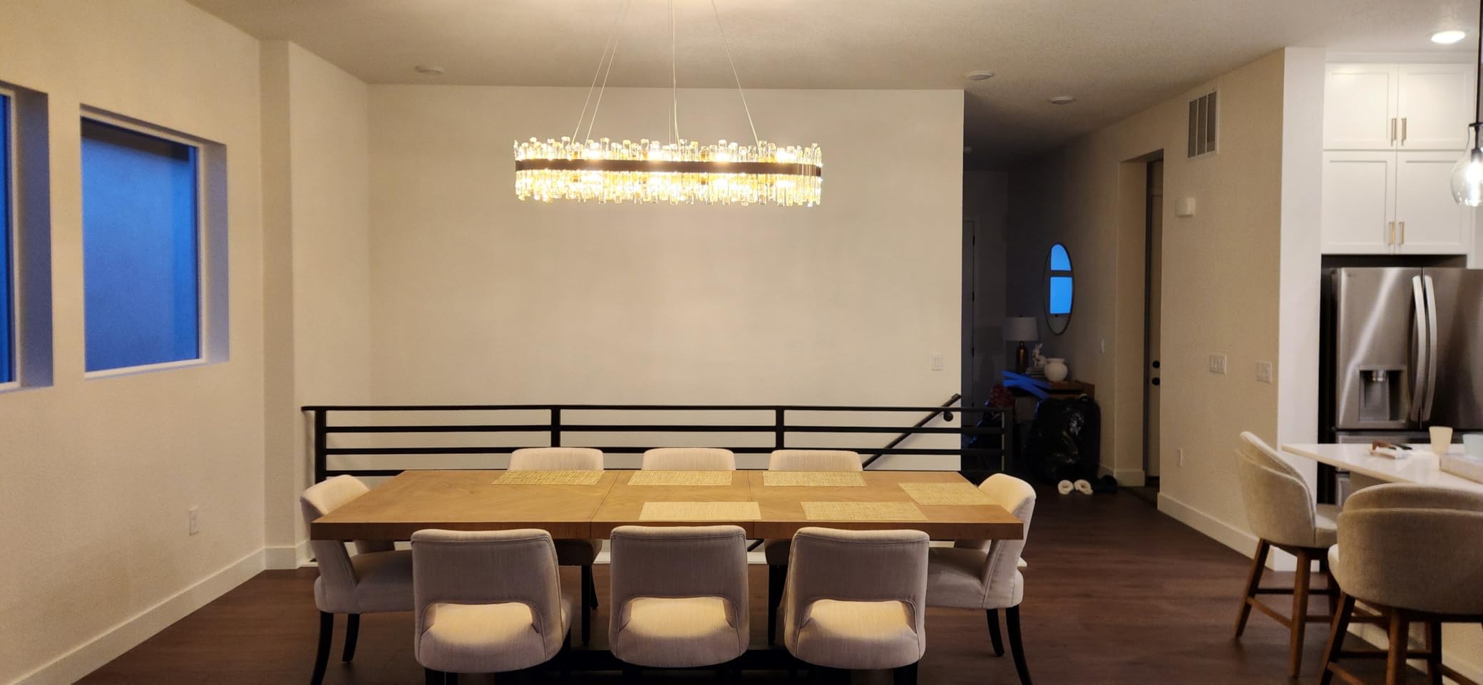 CROSSIO Modern Crystal Chandelier for Dining Room, 12-Light Luxury Gold Flush Mount Crystal Ceiling Light 2-Tiers K9 Crystal Raindrop Chandelier for Living Room Kitchen Entryway Foyer D23.6'' customer photo 1