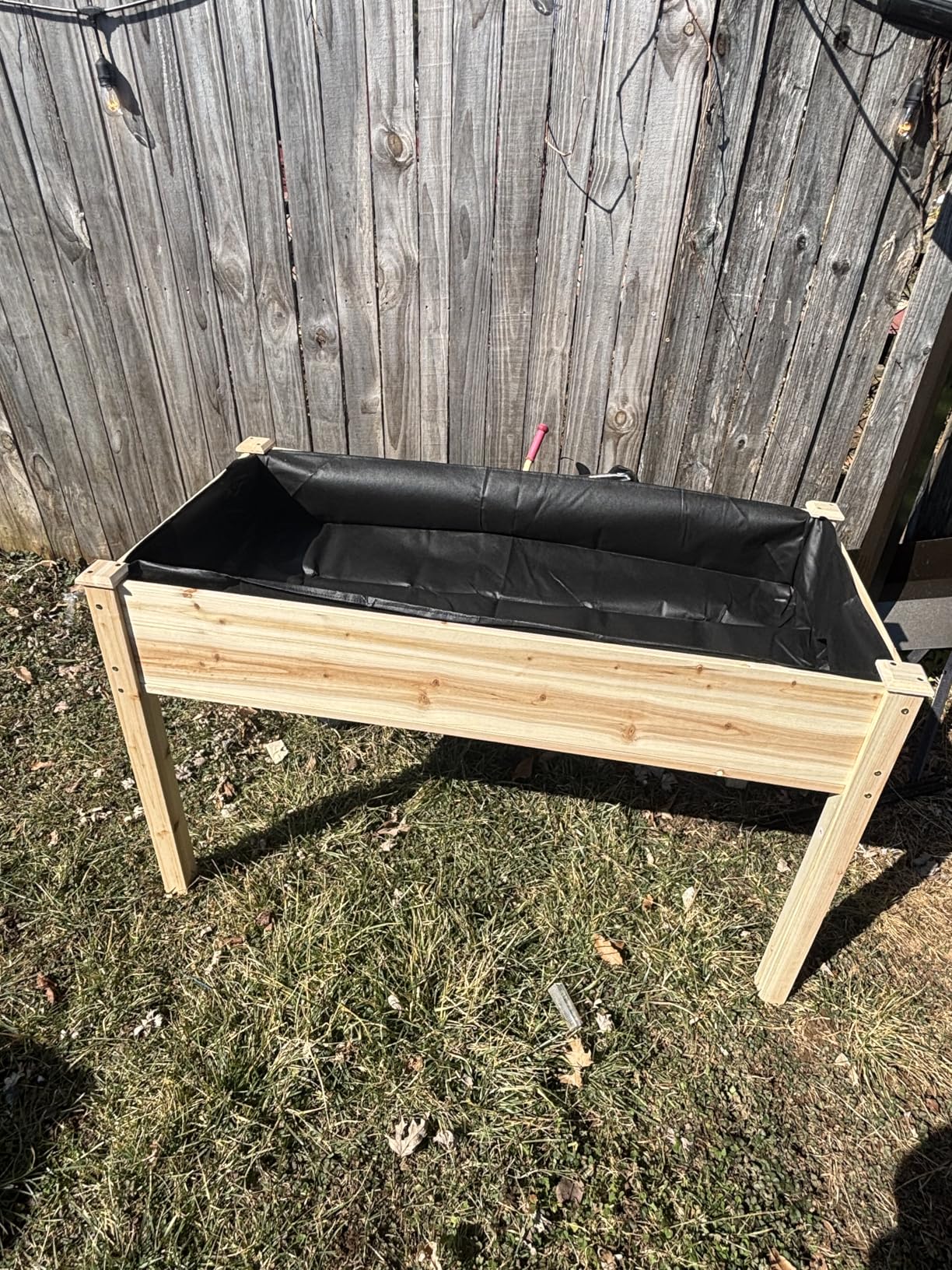 DUMOS Raised Garden Bed with Legs, 48x24x30in Wood Elevated Planter Box w/Bed Liner for Herbs Flowers Vegetables, 300lbs Capacity Outdoor Gardening Planters for Patio Balcony Backyard, Natural Wood customer photo 2