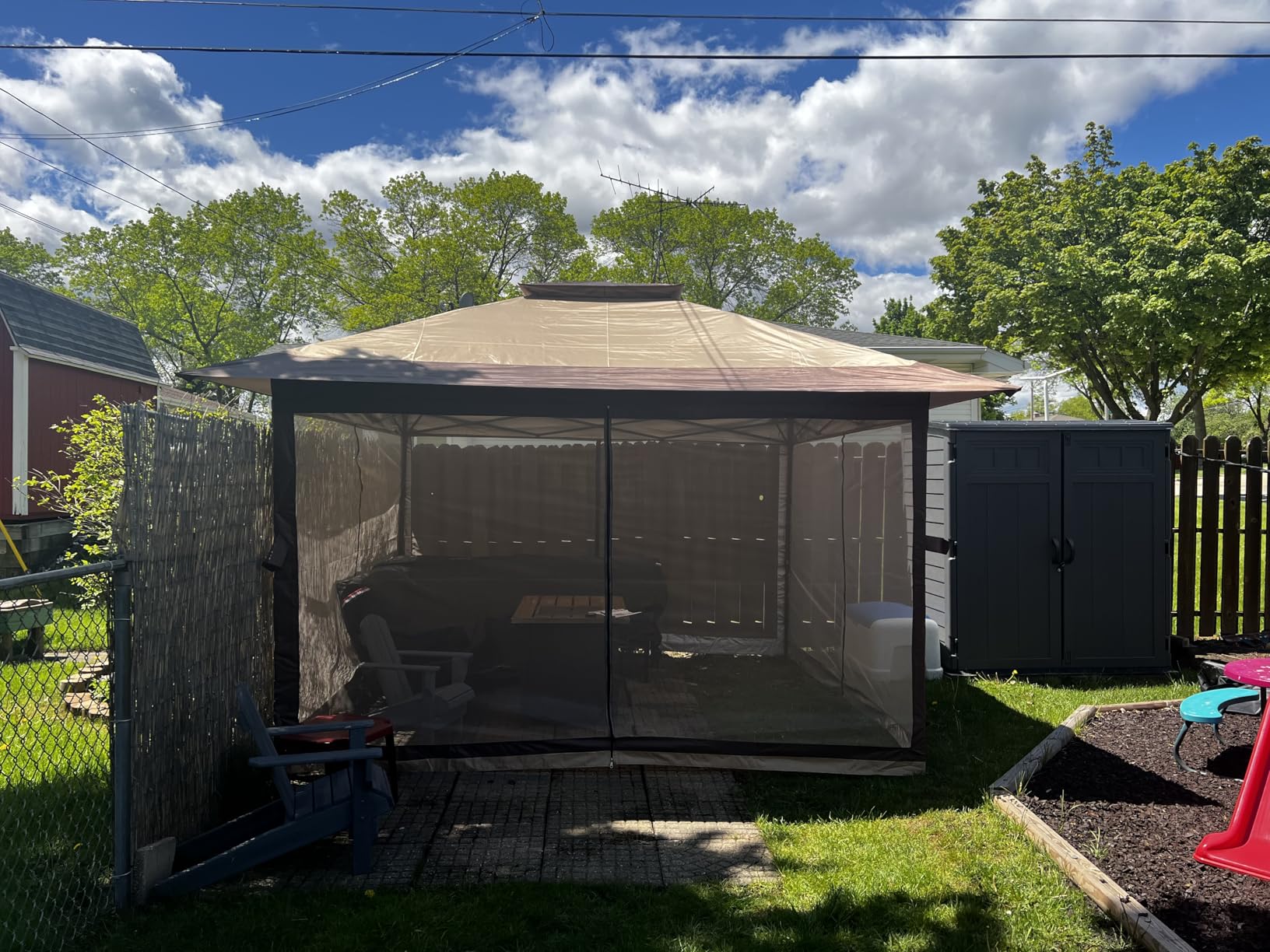 Canopy Tent 13x13 ft, Pop Up Gazebo One-Push Setup with 4 SandBags for Backyard Parties and BBQs, Mosquito Netting & Height Adjustable - Khaki & Coffee customer photo 1