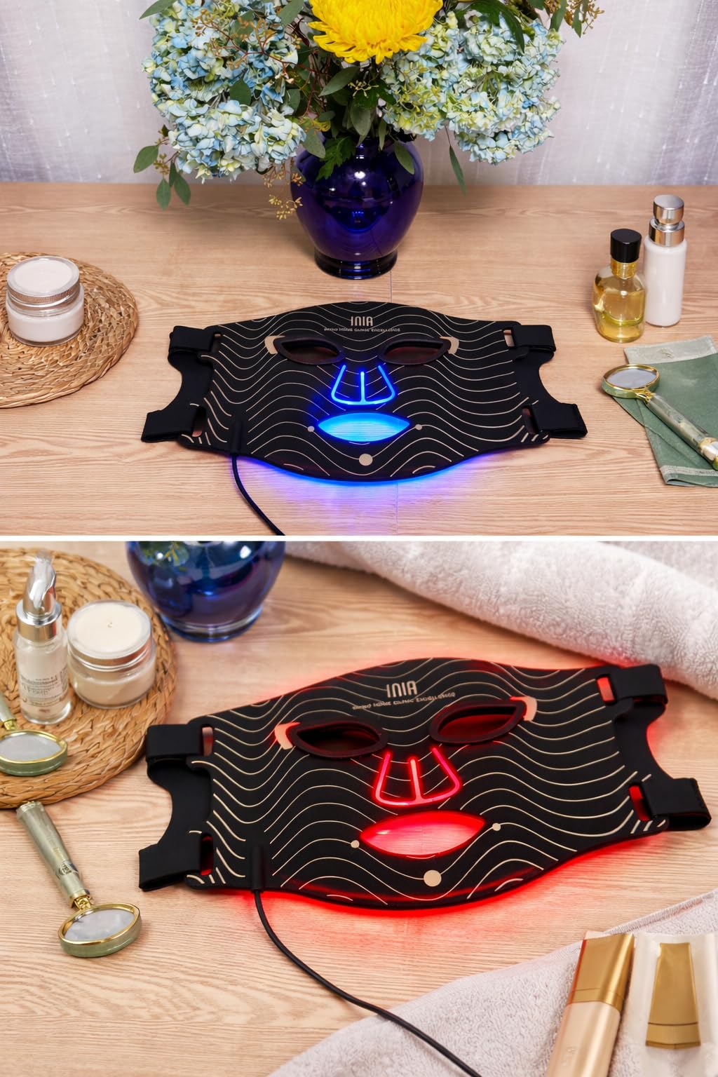 INIA Red Light Therapy Mask for Face - 4 Light Modes with 850nm NIR, Red & Blue LED Light Therapy, 2600mAh Rechargeable LED Face Mask for Radiant Glow at Home, Black customer photo 2