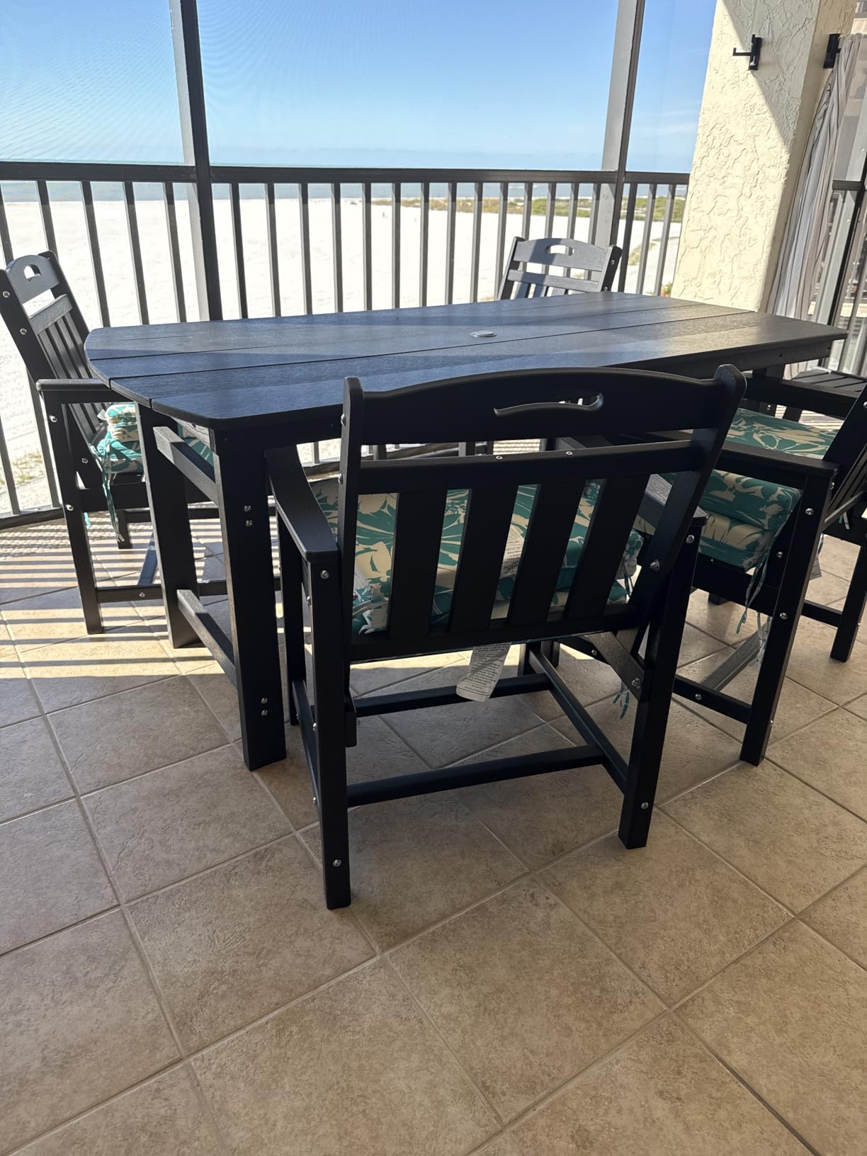 HDPE Outdoor Patio Dining Set with Table & 6 Chairs, All-Weather 7-Piece Outdoor Table and Chairs, 2