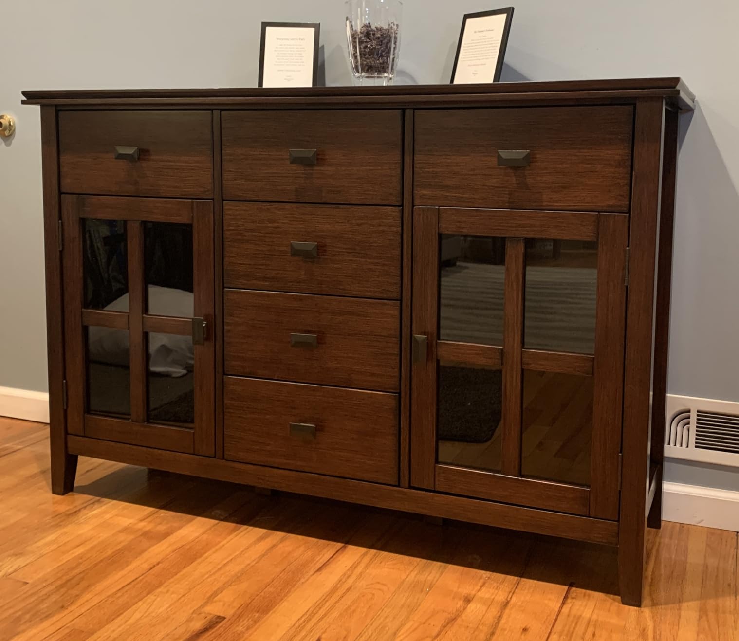 SIMPLIHOME Artisan Buffet - 54 inch Wide Solid Wood 3-Door Sideboard Buffet in Natural Aged Brown, Transitional Storage Cabinet for Dining Room or Kitchen with Adjustable Shelves and Bronze Hardware customer photo 1