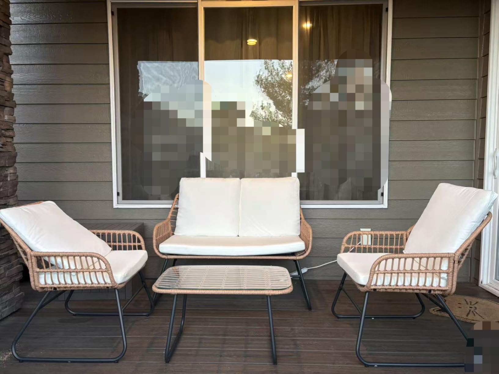 LEX CRAFT 4-Piece Wicker Outdoor Patio Furniture Set with Cushions & Tempered Glass Table, All-Weather Rattan Bistro Set with Loveseat Chairs Table Soft Cushions for Garden, Porch, Backyard (Beige) customer photo 1
