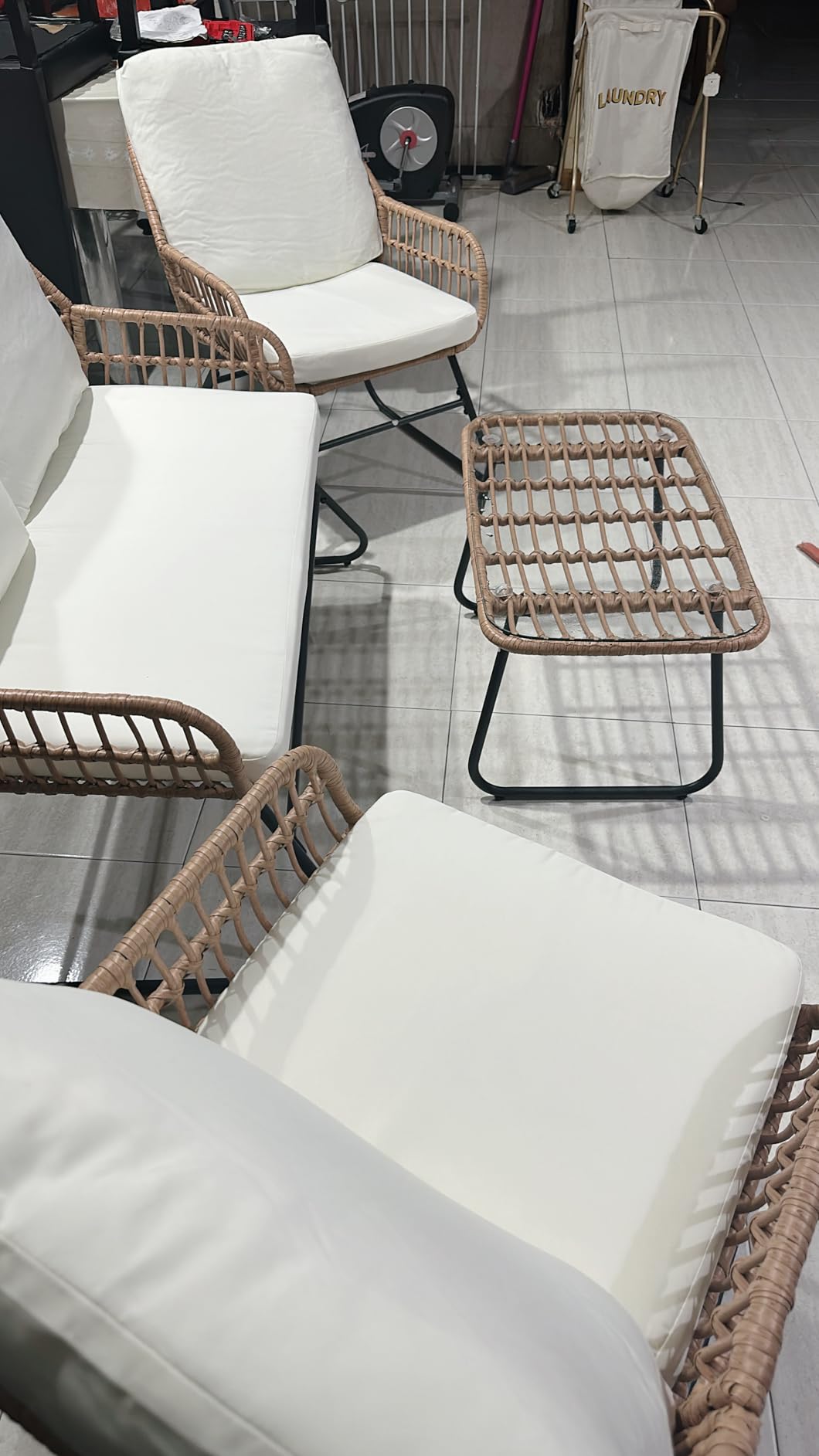 LEX CRAFT 4-Piece Wicker Outdoor Patio Furniture Set with Cushions & Tempered Glass Table, All-Weather Rattan Bistro Set with Loveseat Chairs Table Soft Cushions for Garden, Porch, Backyard (Beige) customer photo 2