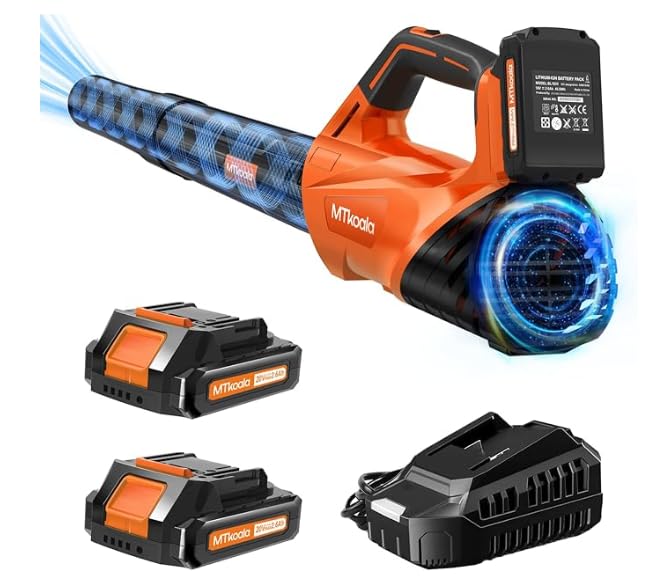 2026 Upgrade Leaf Blower, Leaf Blower Cordless with 2 * 2.6AH Batteries and Fast Charger, 450CFM & 150MPH and 2 Speed Mode, Lightweight Electric Leaf Blowers for Lawn, Yard, Leaves, Dust Care (Orange) customer photo 2