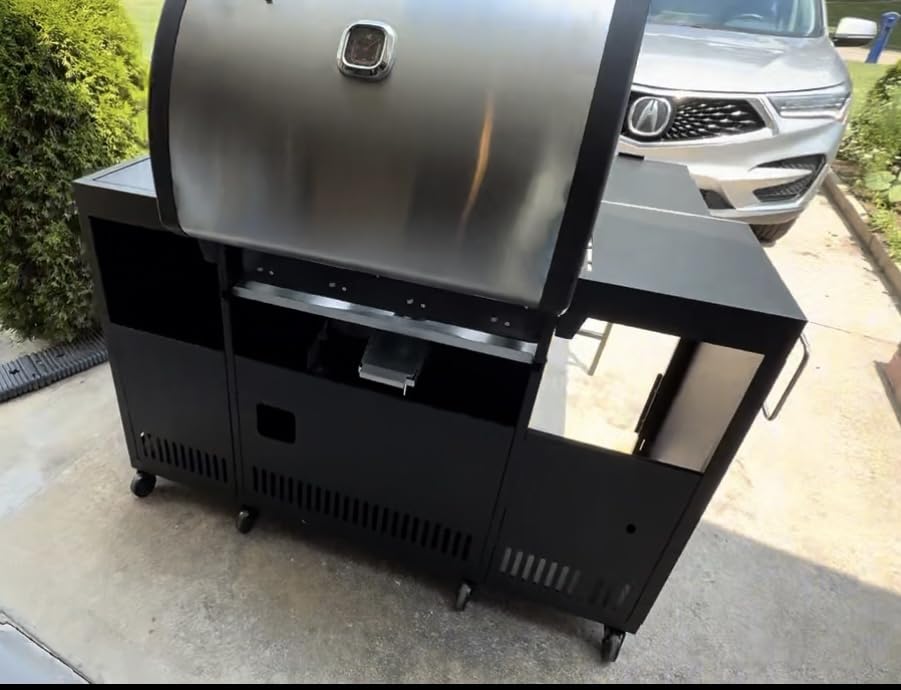 Brand-Man 4-Burner Gas Outdoor Kitchen Grill Island with Side Burner - 44,000 BTU Stainless Steel BBQ Grill Station with Storage Cabinets, Fold-out Prep Table, LPG/NG Convertible, Black customer photo 2