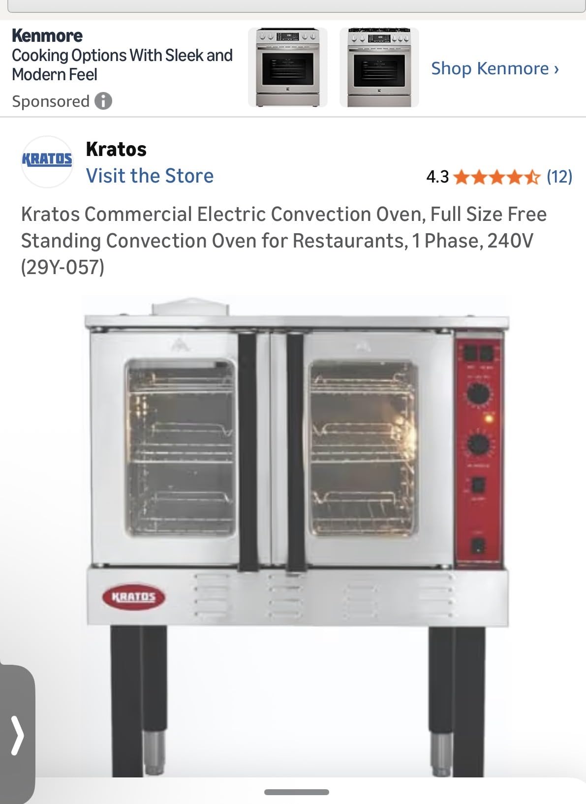 Kratos Commercial Convection Oven, Liquid Propane Powered Full Size Single Deck Freestanding Oven, 54,000 BTU, Stainless Steel customer photo 1