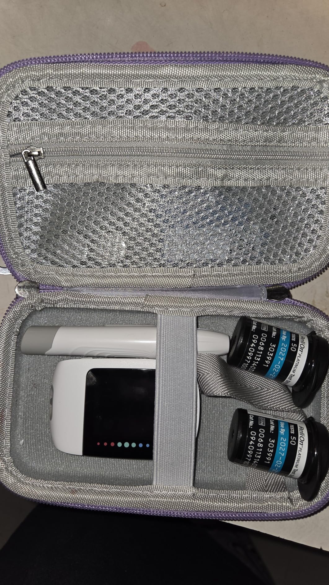 Diabetes Travel Case EVA Hard Shell Diabetic Supplies Bag Organizer for Blood Sugar Testing Kit, Glucose Monitor Kit with Meter, Glucose Test Strips, Lancets, Lancing Device, Alcohol Wipe (Purple) customer photo 1