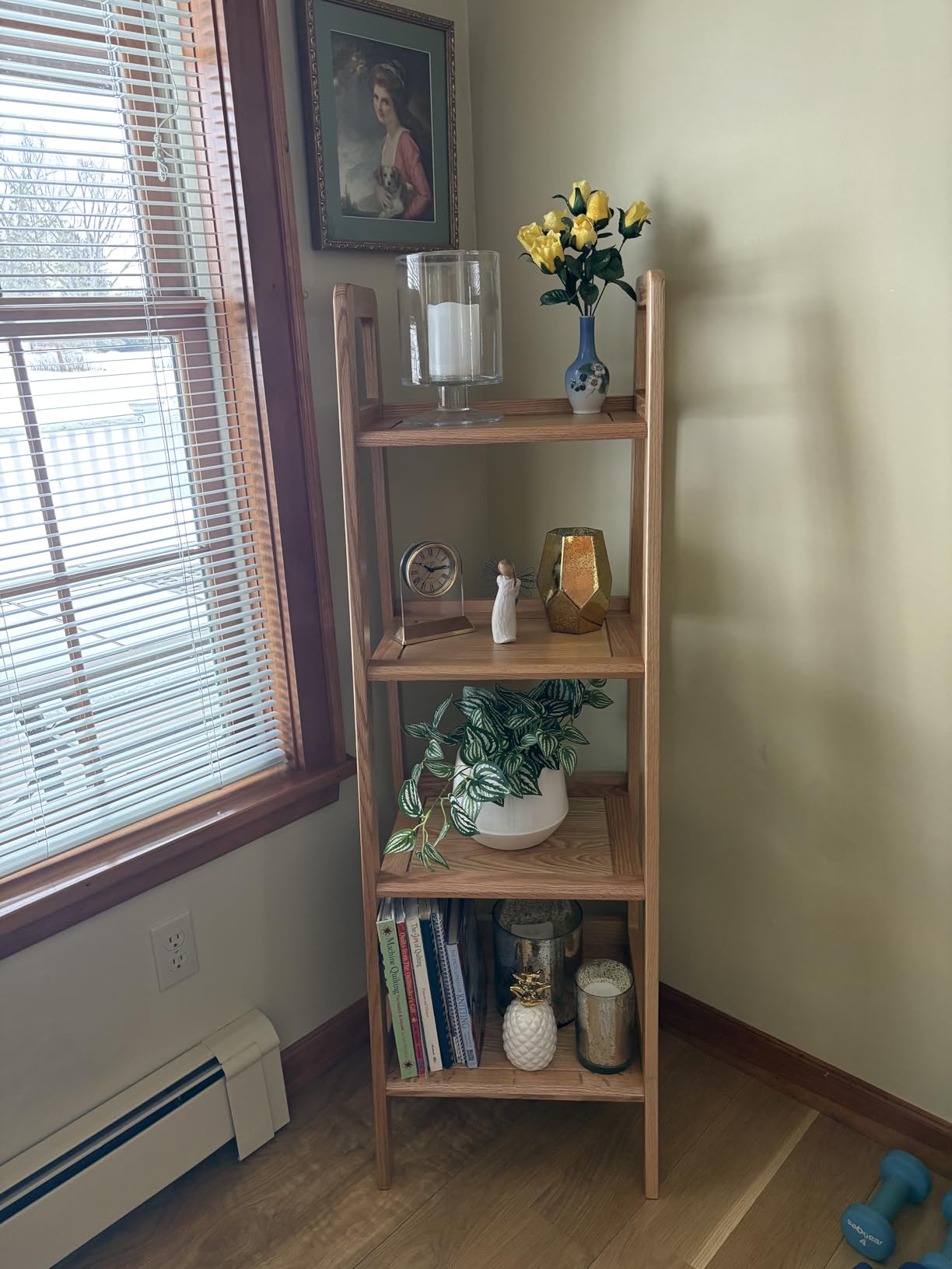 100% Solid Wood 5 Tier Ladder Shelf, Tall Narrow Bookshelf with Storage, 63.78