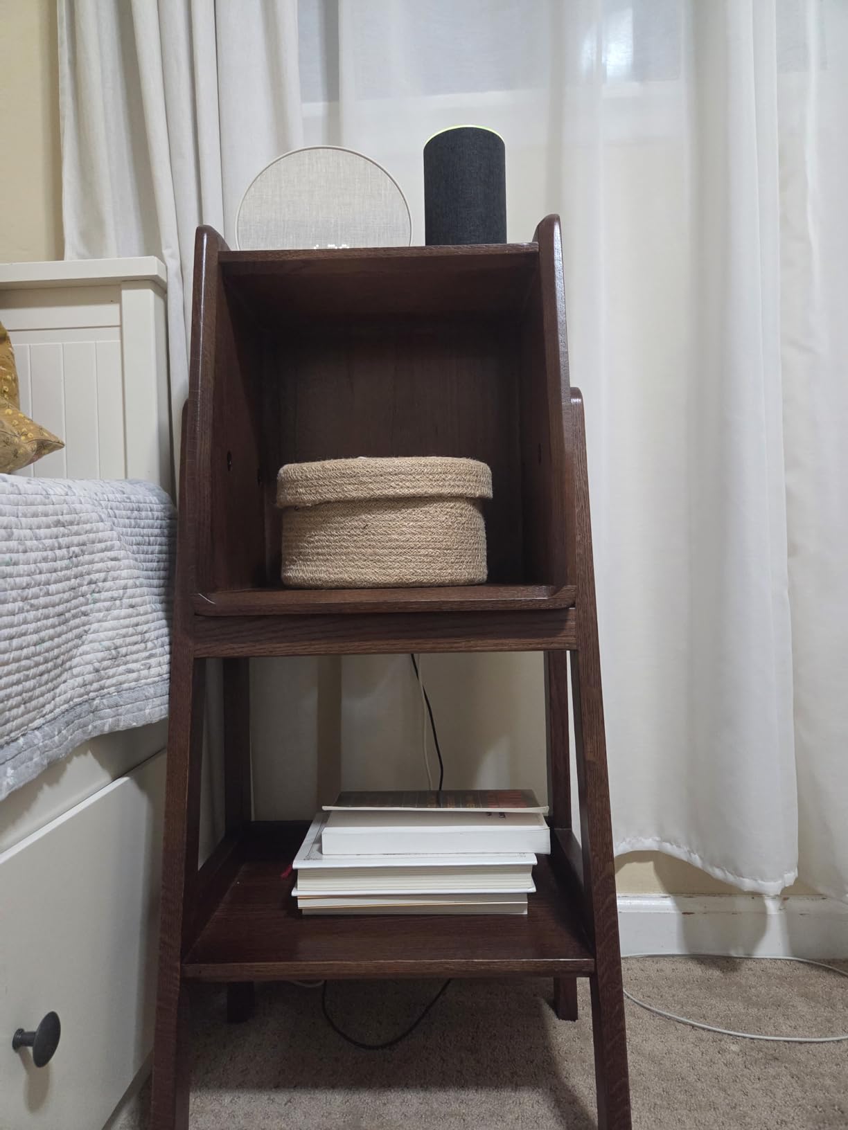 100% Solid Wood 5 Tier Ladder Shelf, Tall Narrow Bookshelf with Storage, 63.78