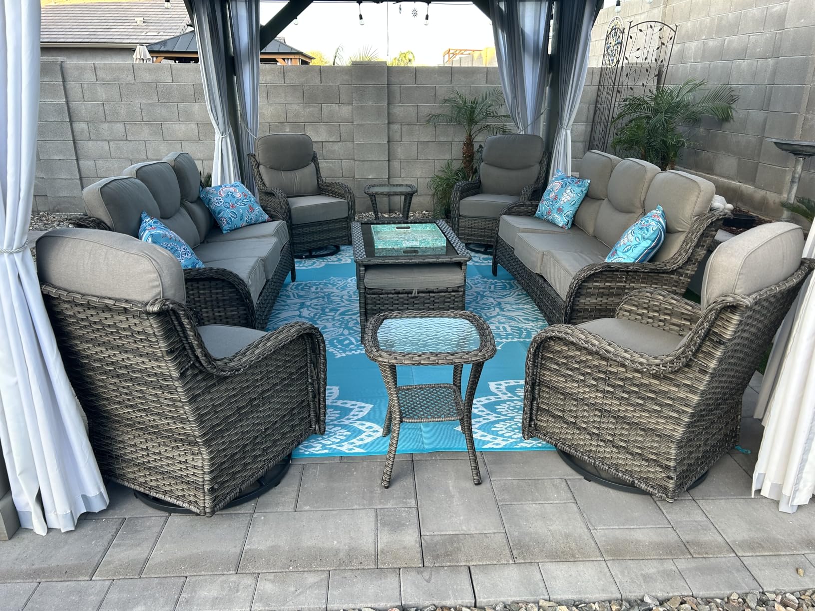 HUMMUH Wicker Patio Furniture Set 6 Inch Thick Cushion Outdoor Swivel Rocker Patio Chairs with Deep Seat Sofa 5PCS Outdoor Furniture Set for Porch Garden Deck customer photo 1