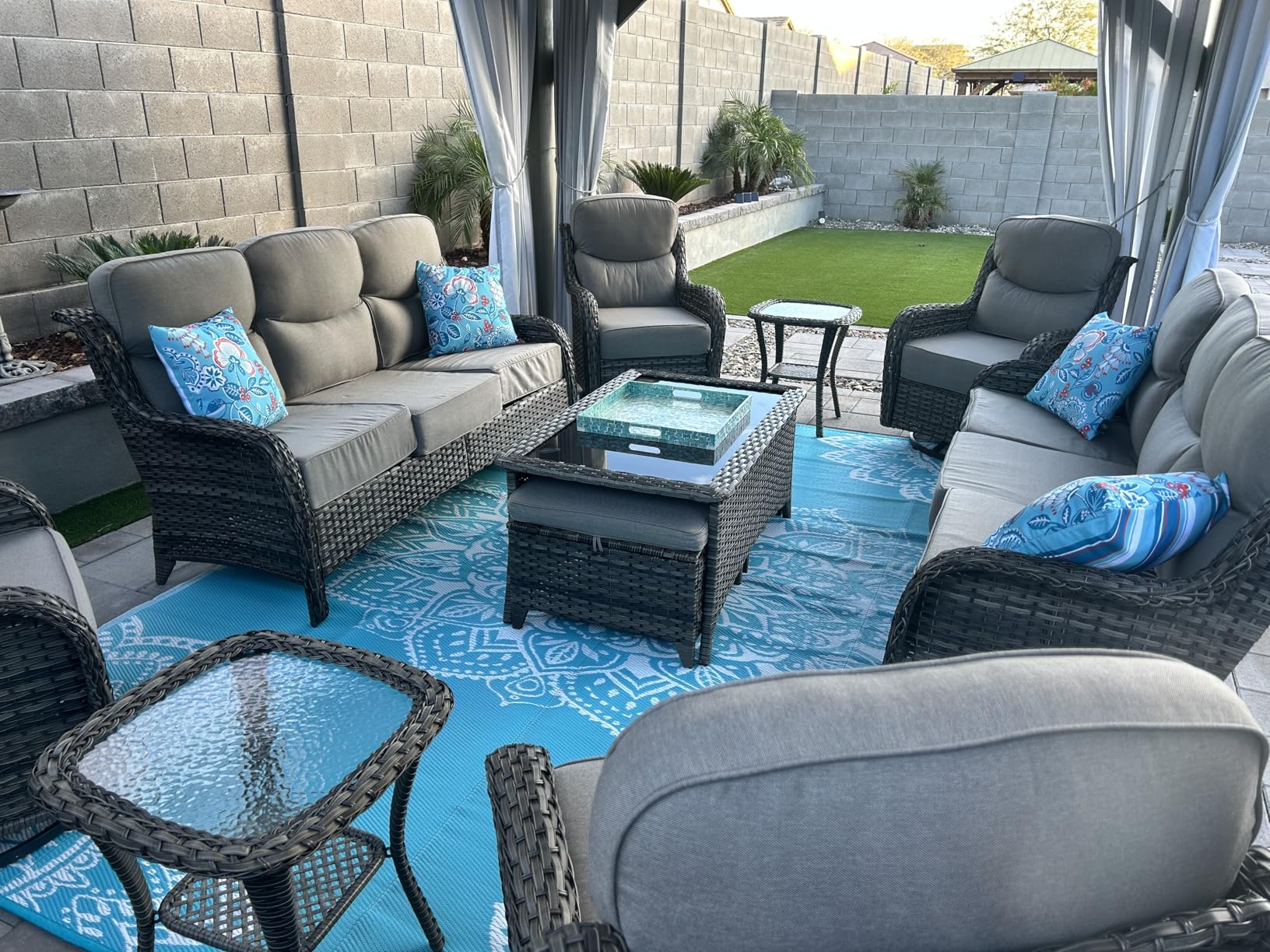 HUMMUH Wicker Patio Furniture Set 6 Inch Thick Cushion Outdoor Swivel Rocker Patio Chairs with Deep Seat Sofa 5PCS Outdoor Furniture Set for Porch Garden Deck customer photo 2