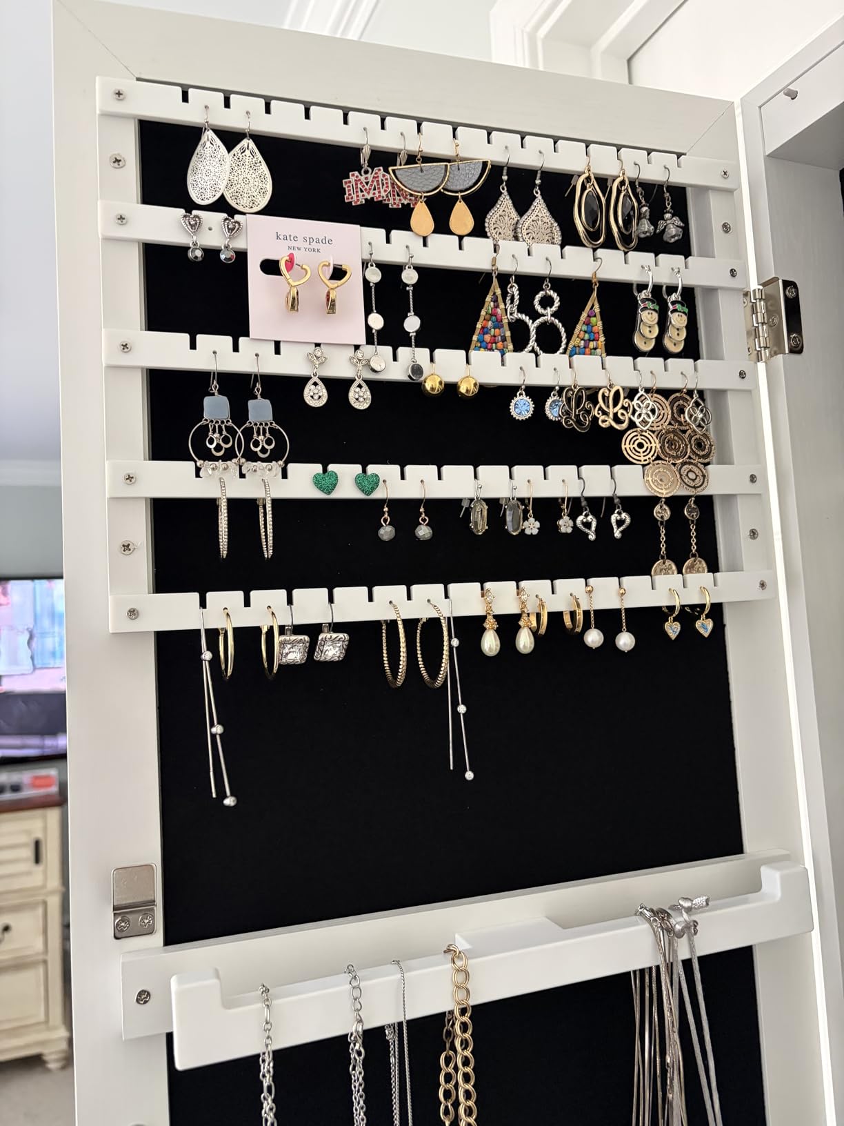 DUMOS 6 LEDs Mirror Jewelry Cabinet, Wall or Door Mounted Jewelry Organizer, 47.2-Inch Tall Lockable Large Capacity Cosmetic Storage customer photo 1
