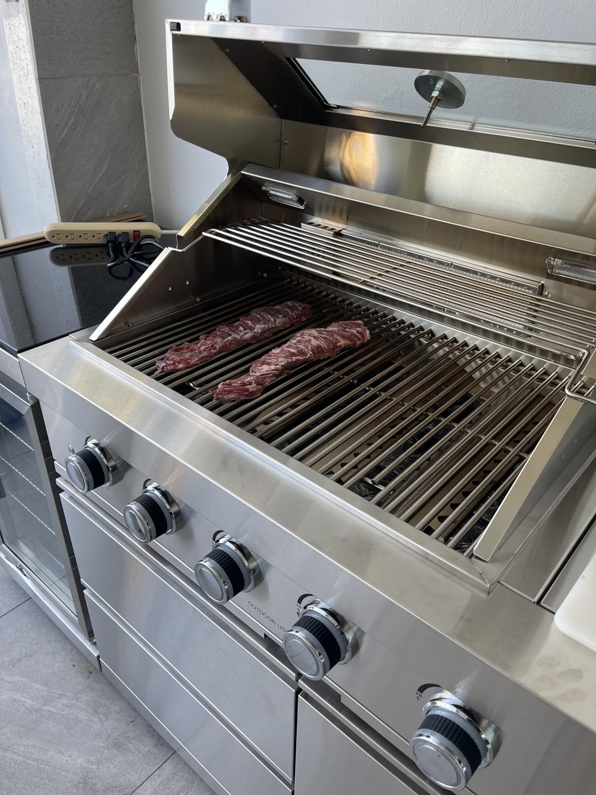 85-Inch 4-Burner Propane Gas Outdoor Grill Island, 72000 BTU Stainless Steel BBQ with Wine Cooler, Stainless Steel Sink, Black Granite Countertops for Patio Backyard, Black customer photo 2