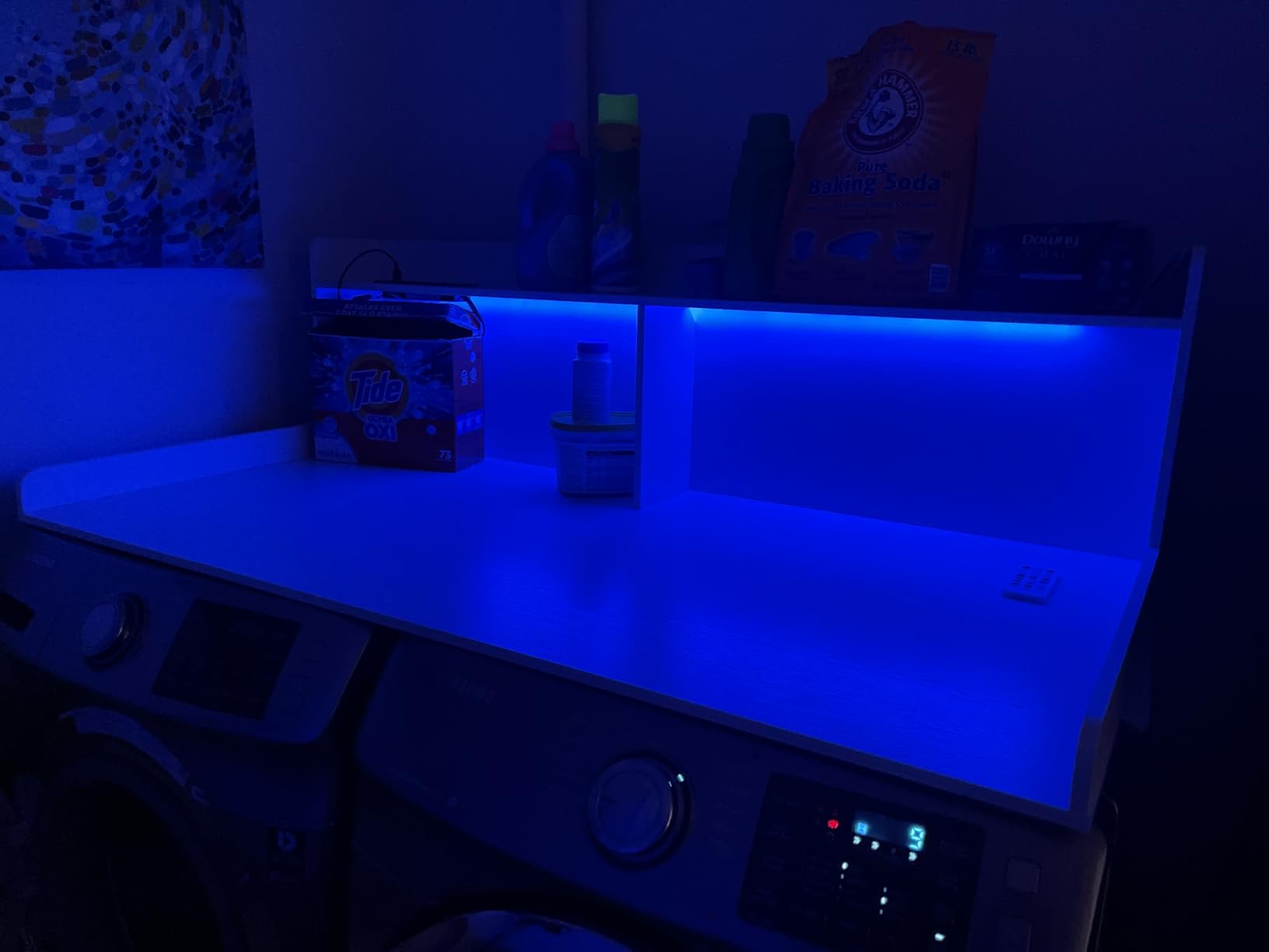 Aheaplus Washer and Dryer Countertop, 2-Tier Laundry Countertop Cover with LED Lights and Power Strip, Large Space Laundry Topper with Shelf for Laundry Room Organization, Black customer photo 1