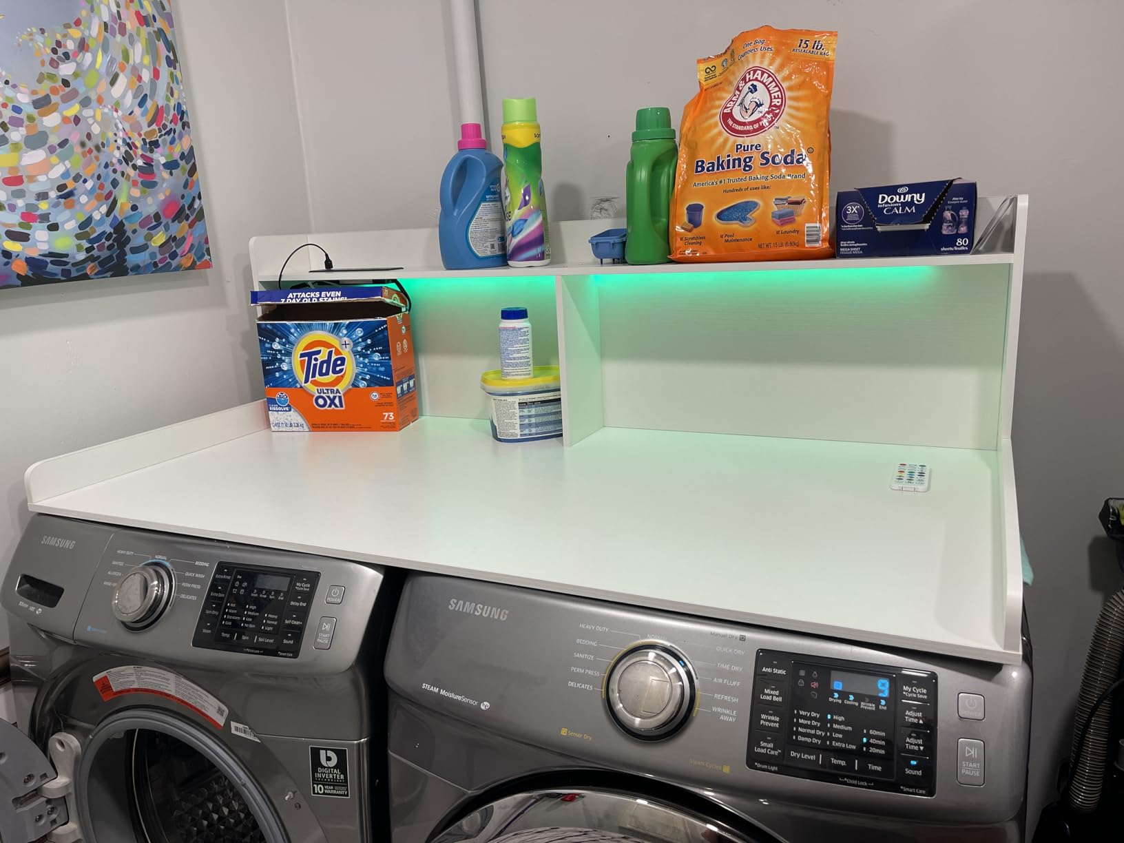 Aheaplus Washer and Dryer Countertop, 2-Tier Laundry Countertop Cover with LED Lights and Power Strip, Large Space Laundry Topper with Shelf for Laundry Room Organization, Black customer photo 2