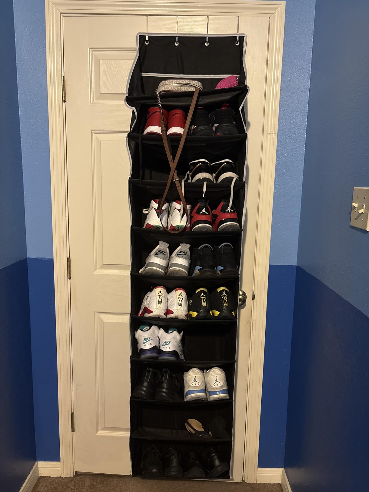 REGELETO 10 Tiers Large Size Over Door Shoe Organizer Storage, Hanging Shoe Rack for Door with Deep Pockets, Fit 20-30 Pairs Shoe Organizer Holder for Sneakers and Boots (Grey) customer photo 1