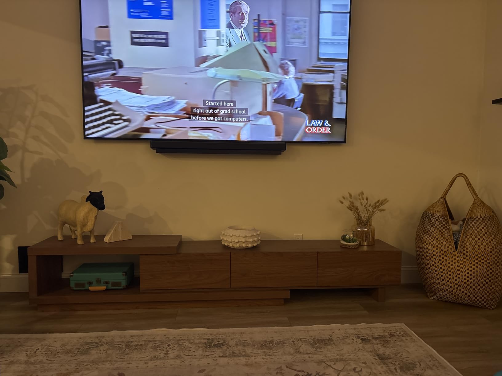 Extendable TV Stand for 65-100 Inches TVs - Walnut Entertainment Console with 3 Drawers & 1 Storage Compartment, Adjustable Length 68.5''-98.4'' (Walnut, 68.5''-98.4'') customer photo 2