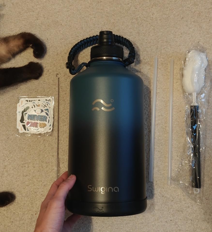 1 Gallon Insulated Water Bottle with Silicone Boot (48hrs Cold/24hrs Hot) - DIY Stickers, Leakproof, BPA Free, 128 oz [2-IN-1 LID] customer photo 1