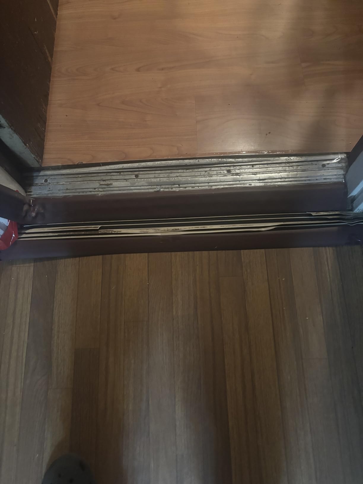 Floor Transition Strip Self Adhesive Vinyl Door Threshold for Doorways Carpet Edging Trim Overlap Edge Reducer for Laminate Floor, Carpet, Tile (Deep Brown Wood Grain, 1/5in to 2/5in, 3.3Ft) customer photo 2