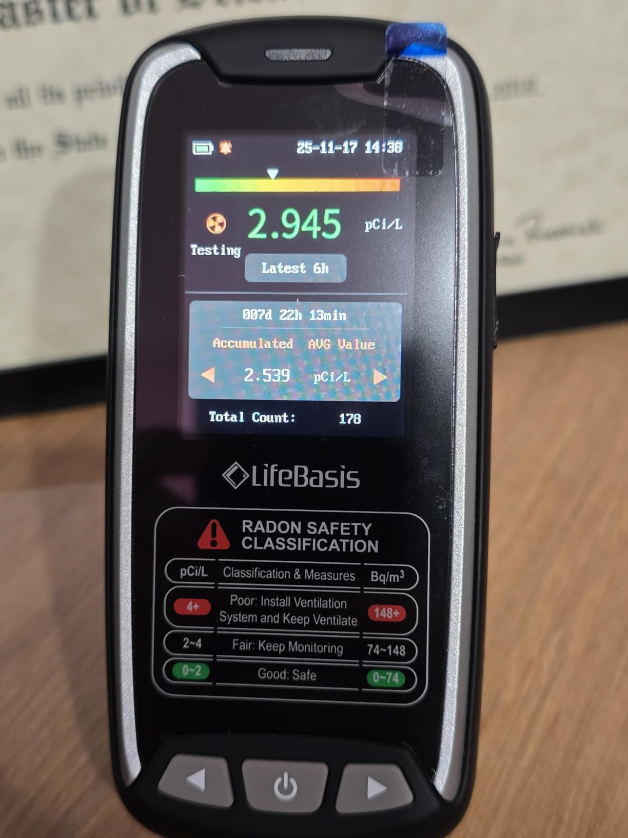 LifeBasis Portable Radon Detector with TFT Color Display, First Result in 6 Hours, Rechargeable Radon Monitor for Home Basement, 504-Day Accurate Data Storage, Visual & Audible Alarm, pCi/L or Bq/m³ customer photo 2