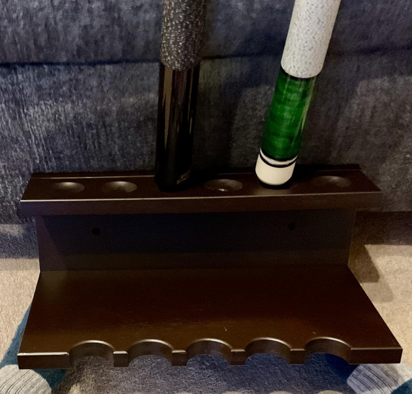 Wall Mounted Pool Cue Rack, Bamboo Billiards Sticks Holder for 8 Cue Sticks, Organizes Full Set of Balls and Pool Table Accessories - Dark Brown customer photo 1