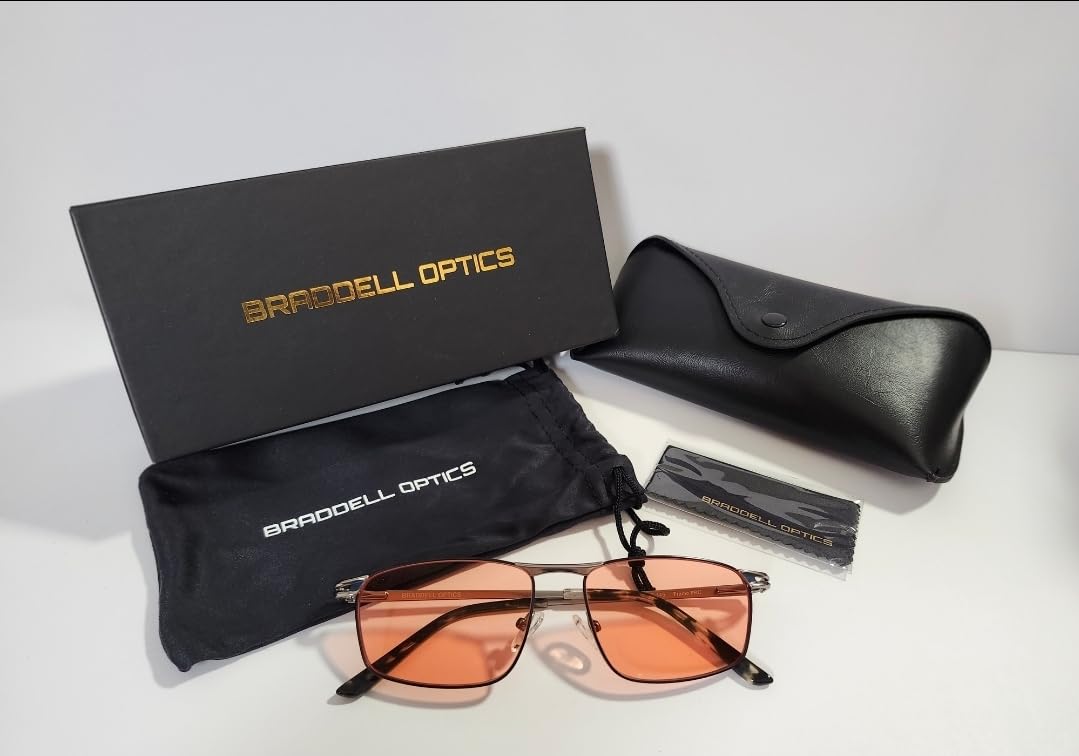 BRADDELL FL-41 Rose Tinted Office Blue Light Glasses for Migraine Light Sensitivity, Concussion and Fluorescent LED Glare (Work) customer photo 2