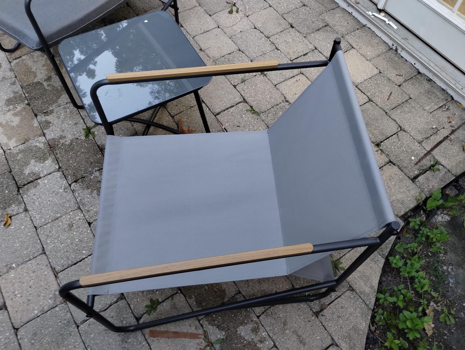 3-Piece Patio Furniture Set, Compact Outdoor Conversation Set with 2 Chairs and Glass Table, Weather-Resistant for Apartment Patio, Small Spaces, Balcony, Backyard - Grey customer photo 1