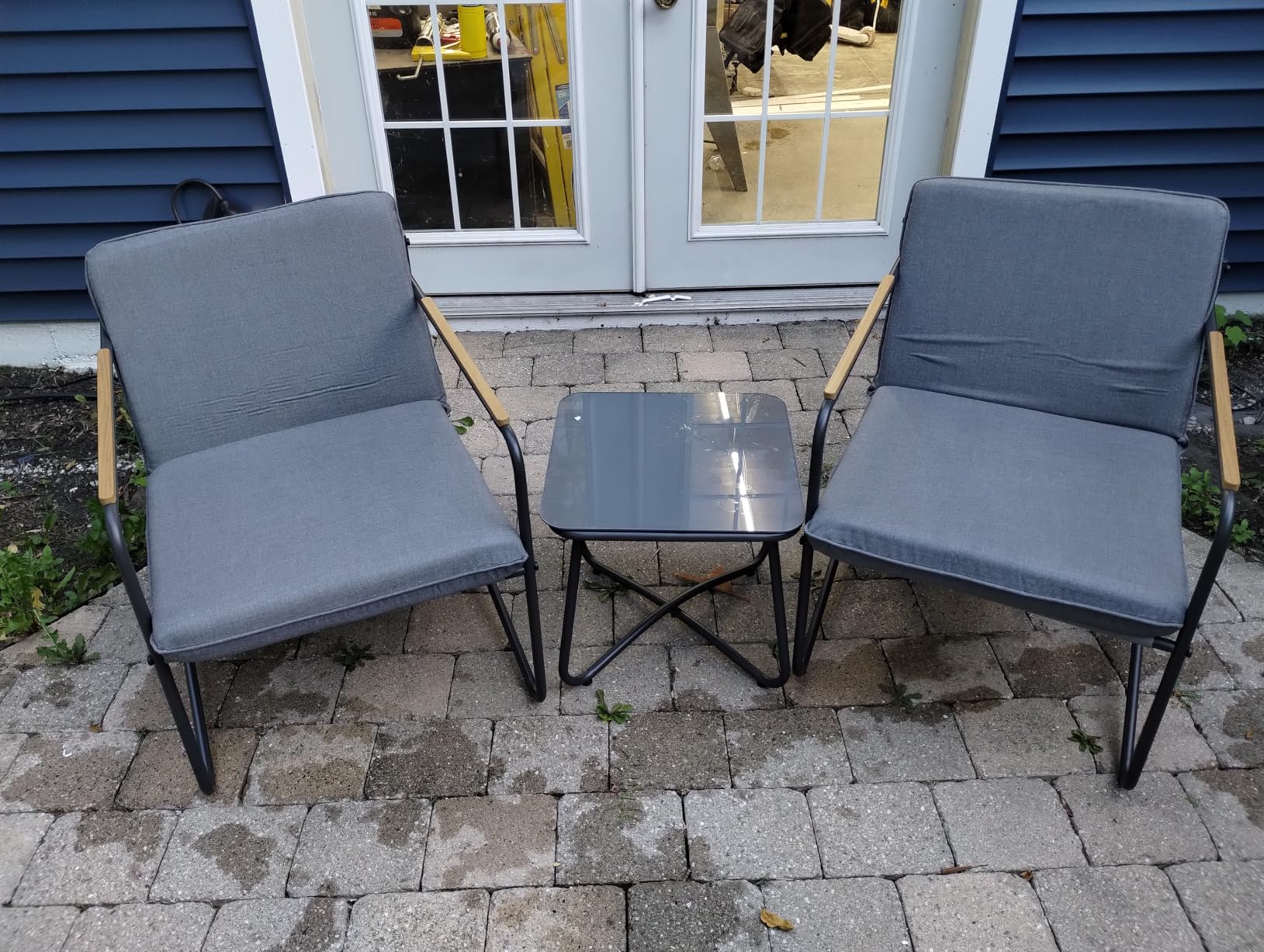 3-Piece Patio Furniture Set, Compact Outdoor Conversation Set with 2 Chairs and Glass Table, Weather-Resistant for Apartment Patio, Small Spaces, Balcony, Backyard - Grey customer photo 2