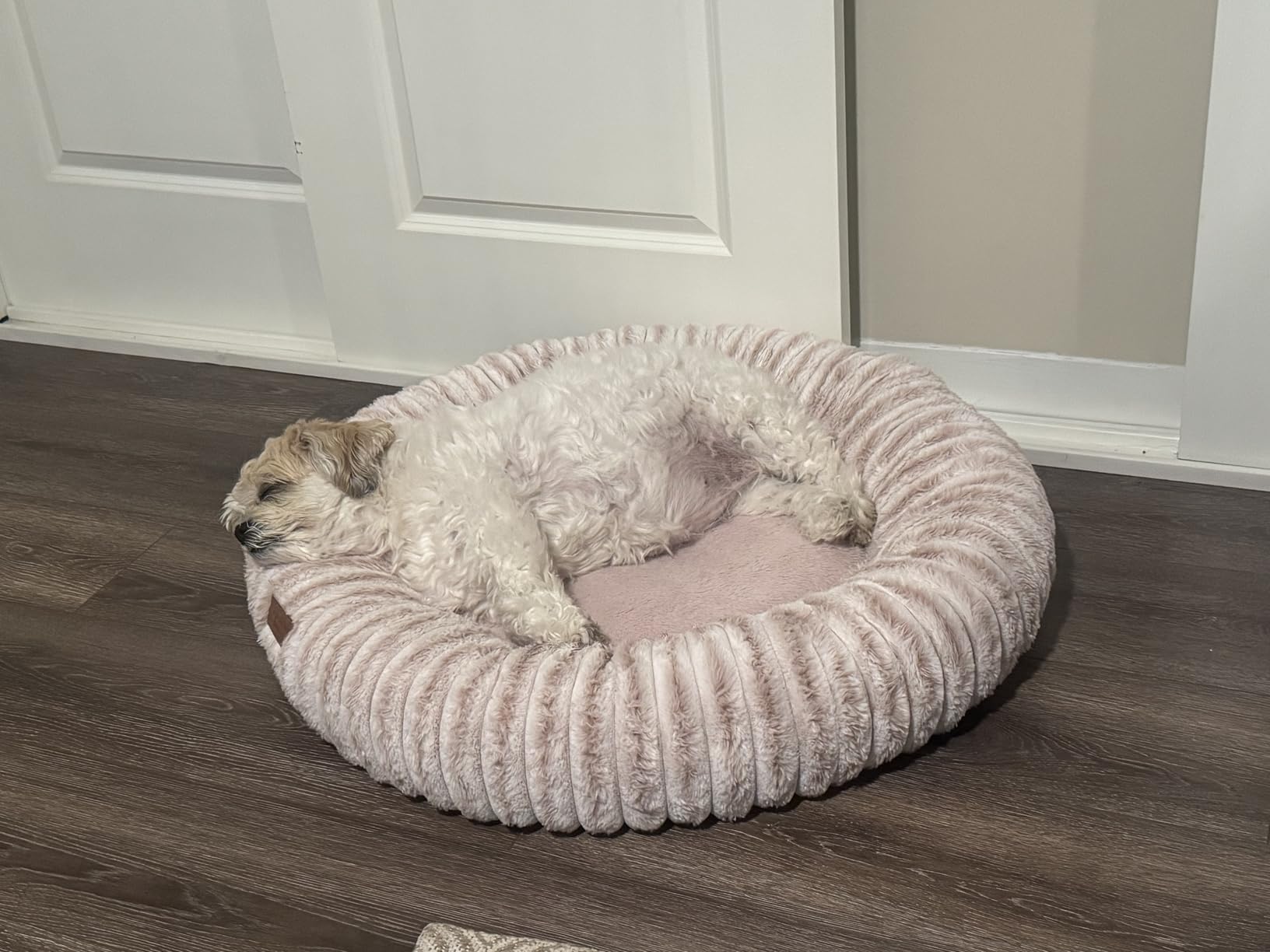 FUKUMARU Dog Bed, Calming Donut Dog Beds for Anxious Dogs, Modern Aesthetic Cat Bed with Gradient Print, Cute Round Pet Beds with Washable Cover, Orthopedic Puppy Bed, Camel, Medium, 30 inches customer photo 1