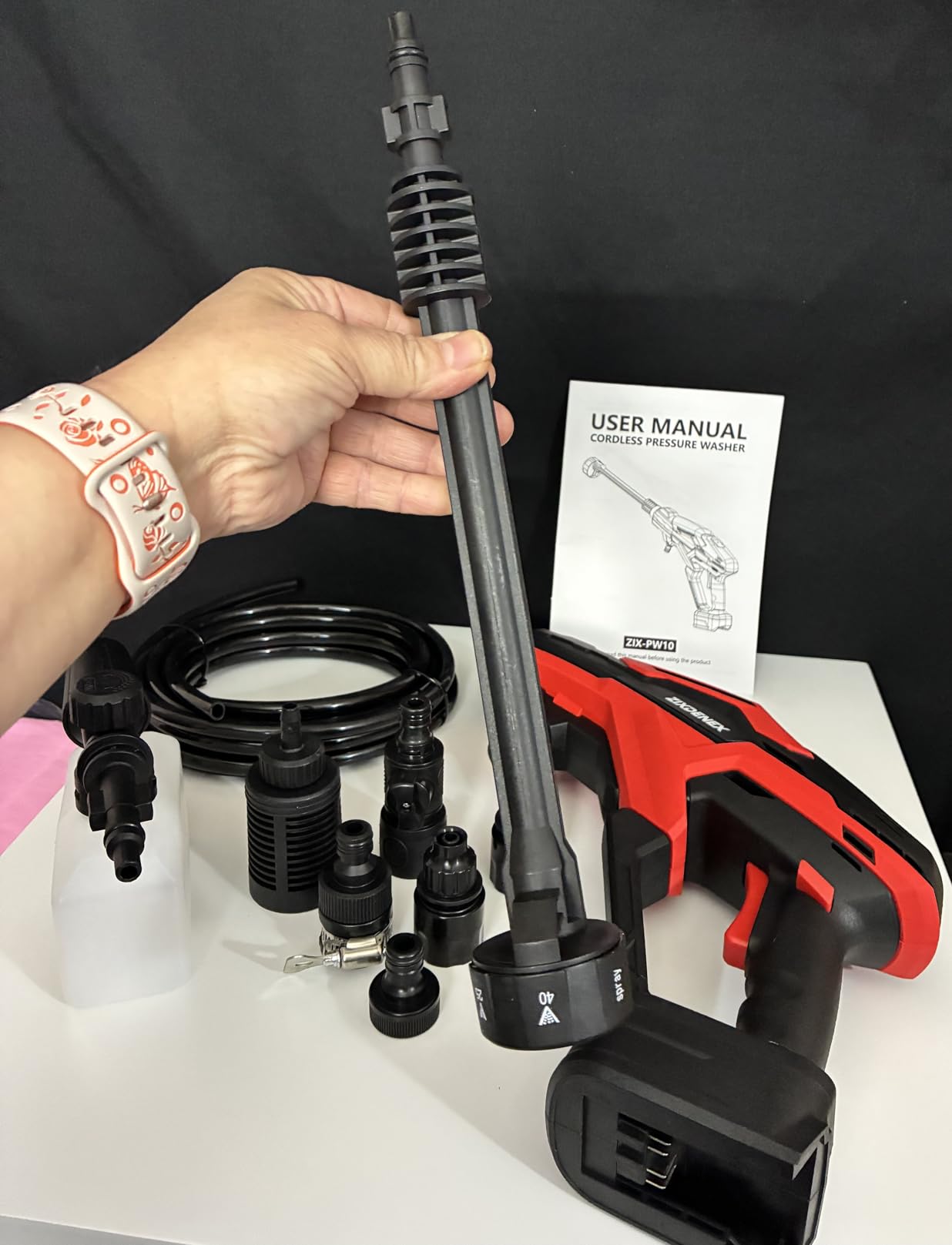 Cordless Pressure Washer for Milwaukee 18/20V Battery, 800 PSI Portable Handheld Power Washer with Brushless Motor, 6-in-1 Nozzle, 3 Level Adjustable for Car Yard Fence Clean (Battery Not Included) customer photo 2