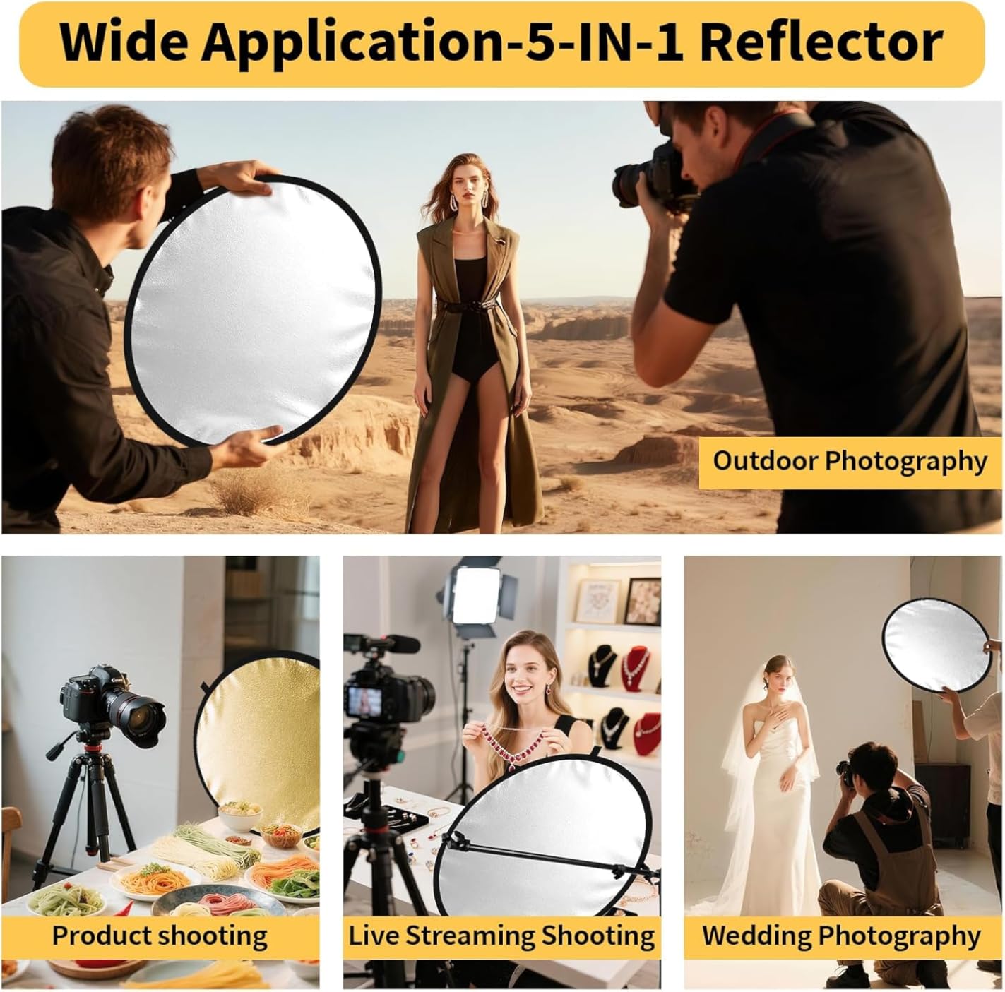 24/32/43/52in Reflector Photography,5 in 1 Light Diffuser with Panel &Bag Light Reflectors for Photography, Ideal for Content Creator Essentials&Photographer in Silver,Gold,White and Black customer photo 1