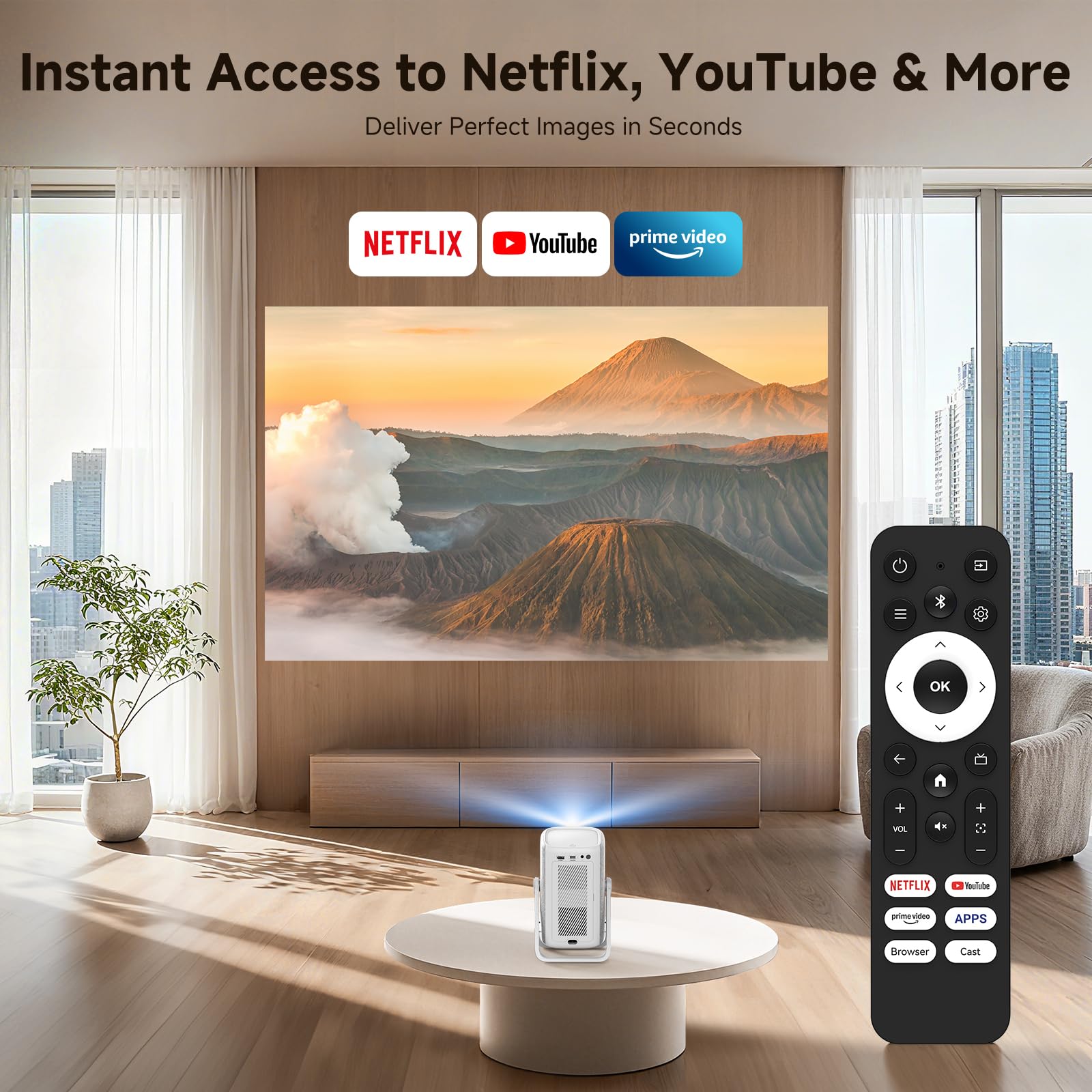 [Short Throw/1200ANSI/Built in Apps] 4K Outdoor Projector with WiFi and Bluetooth, Auto Focus Projector with Dual-Mode Stand, Smart Portable Proyector with Netflix/YouTube/PrimeVideo & Dolby customer photo 2