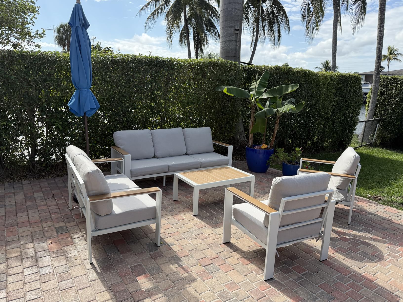 Aluminum Outdoor Patio Furniture Set with Coffee Table, 5 Piece Patio Conversation Sets with Washable Thick Cushions, Outdoor Sectional Furniture Set for Porch, Balcony, Deck, Yard, Graphite customer photo 2