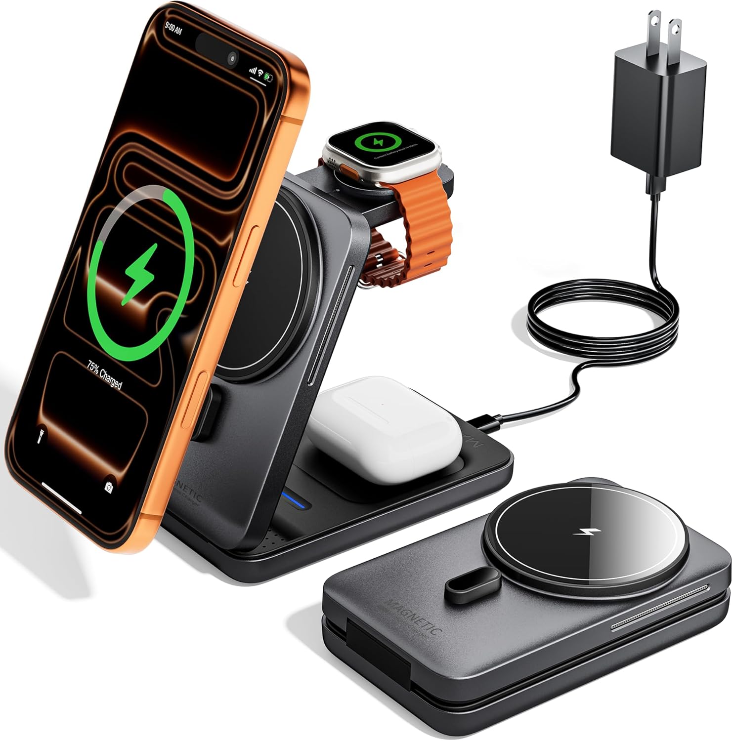 KPON Foldable 3in1 Charging Station for Magsafe, Travel Phone and Watch Charger for Apple, Wireless Charging Dock for Multiple Devices iPhone 17 16 15 14 13 12 Series/Apple Watch/Airpods customer photo 1