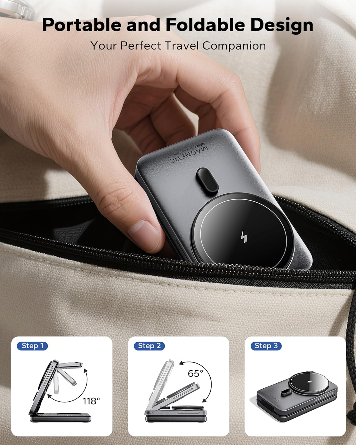 KPON Foldable 3in1 Charging Station for Magsafe, Travel Phone and Watch Charger for Apple, Wireless Charging Dock for Multiple Devices iPhone 17 16 15 14 13 12 Series/Apple Watch/Airpods customer photo 2