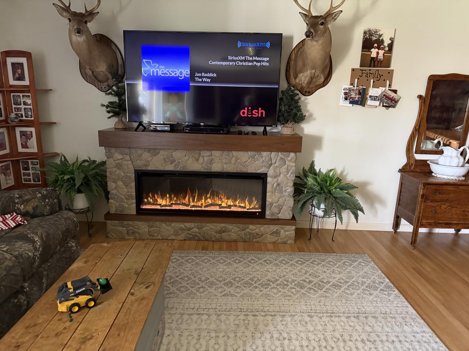 Modern Ember Brookstone 74 Inch Smart Electric Fireplace Mantel Package | 50 Inch Firebox Insert Heater with Remote | Warm Walnut Shelving | Multi-Color Flames | Alexa/WiFi Enabled customer photo 1