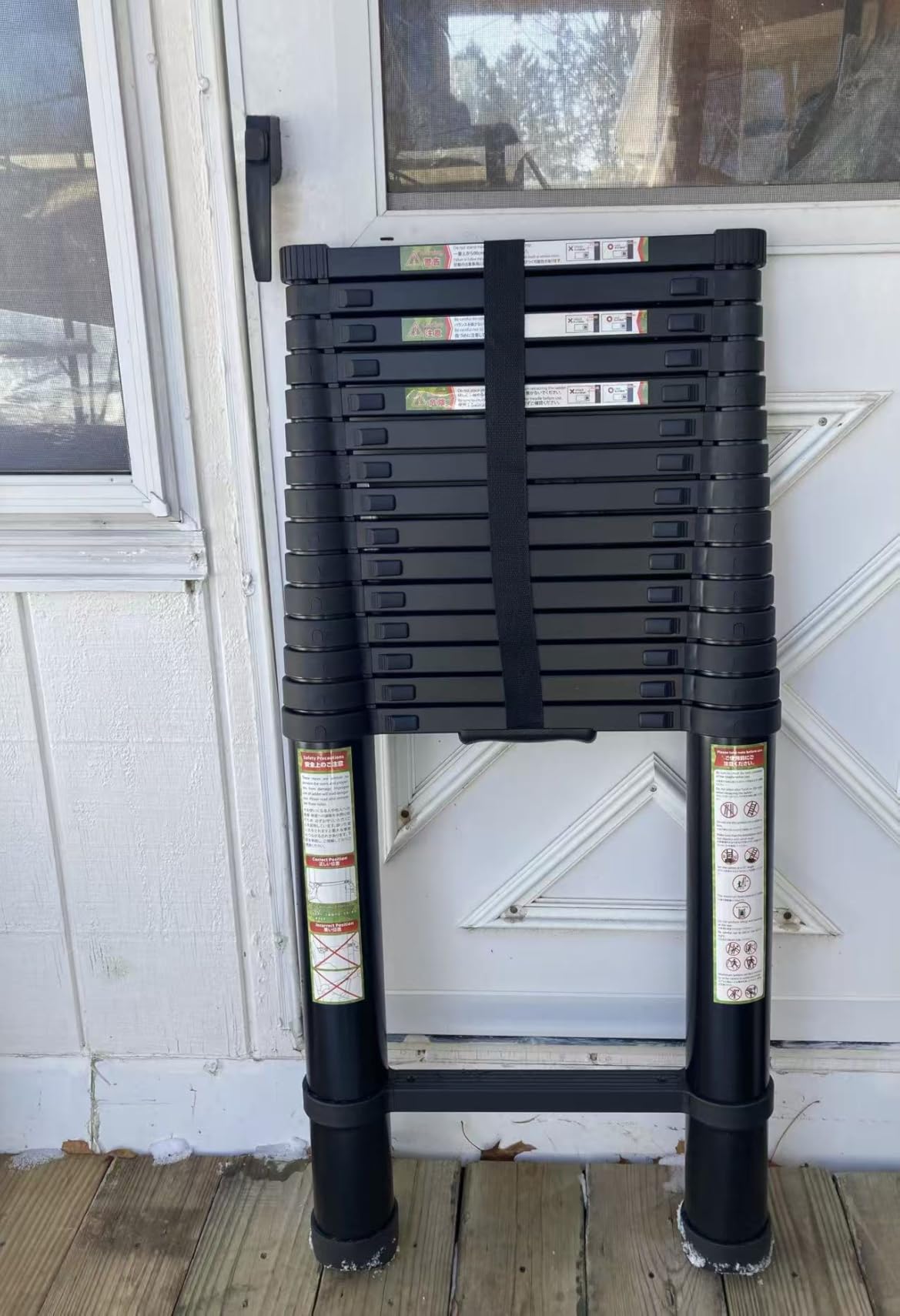 Telescoping Ladder for RV & Attic, 12.5FT Aluminum Extension Ladder with Dual Locking Mechanism, Max Load 330lbs, Compact Foldable Ladder for Roof, Home, Travel Trailer & Multi-Surface Use customer photo 2