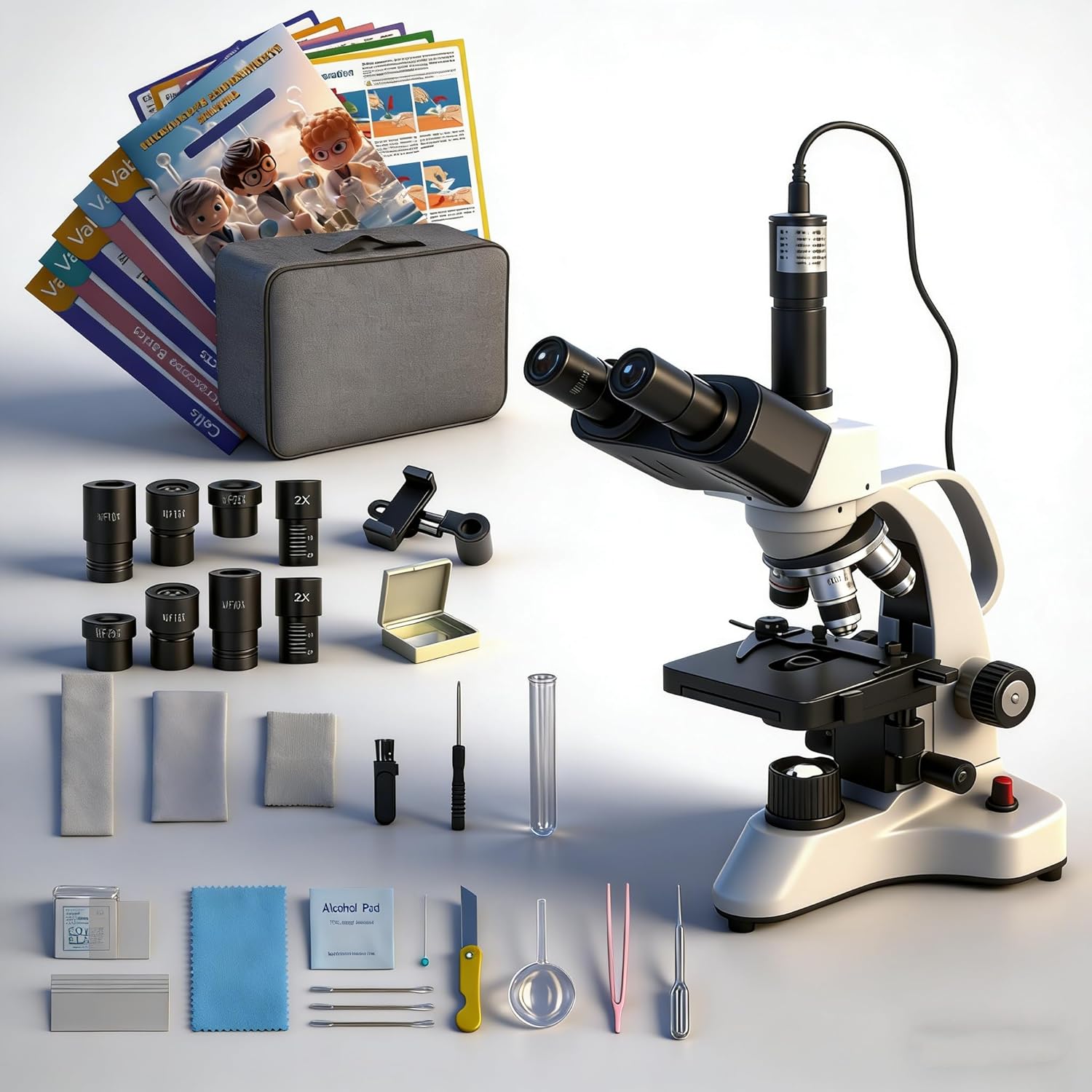 Split-Control Design Lab Compound Trinocular Microscope 40X-5000X Magnification with Two-Layer Mechanical Stage, Camera and Free Software, Experiment Kits & Manual for Adult Student customer photo 1