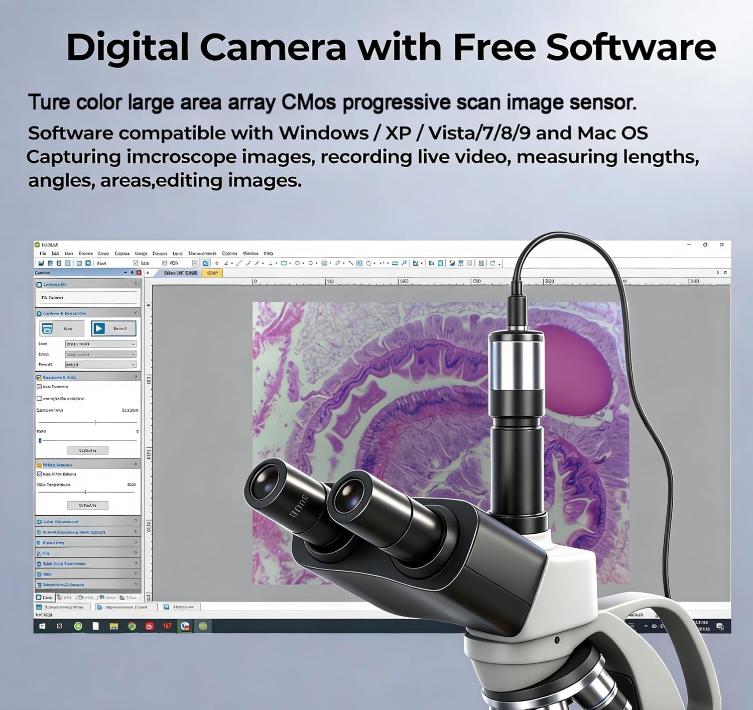 Split-Control Design Lab Compound Trinocular Microscope 40X-5000X Magnification with Two-Layer Mechanical Stage, Camera and Free Software, Experiment Kits & Manual for Adult Student customer photo 2