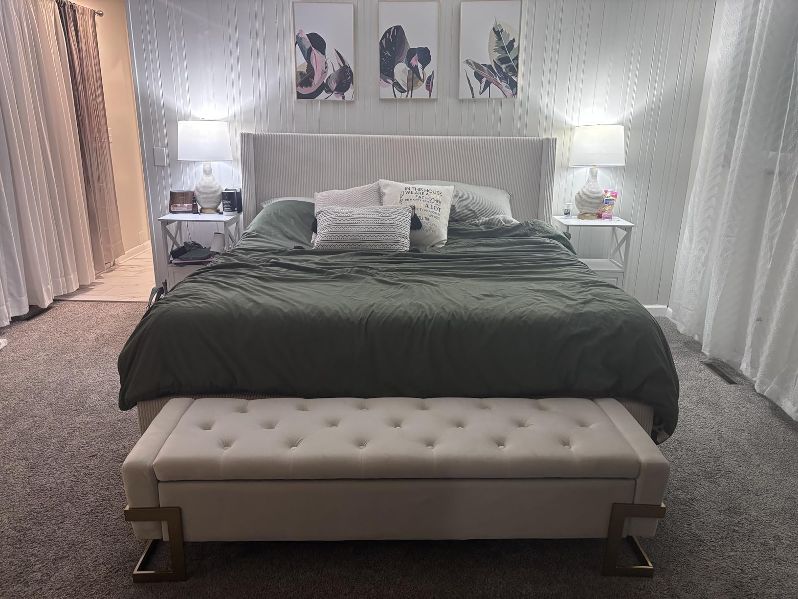 HOWE California King Size Upholstered Platform Bed Frame, Wingback Bed with 50.8
