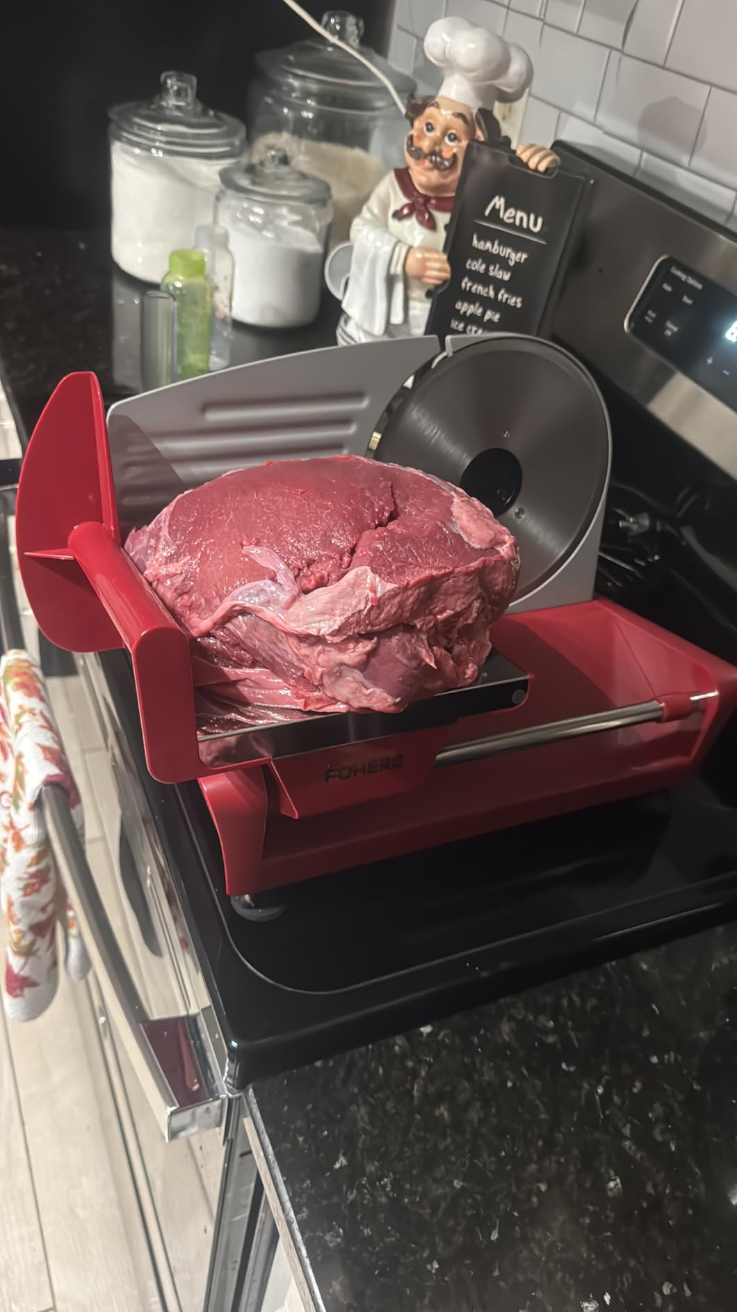 FOHERE 250W Meat Slicer Machine for Home, Electric Food Slicer with Stainless Steel Tray & Three 7.5