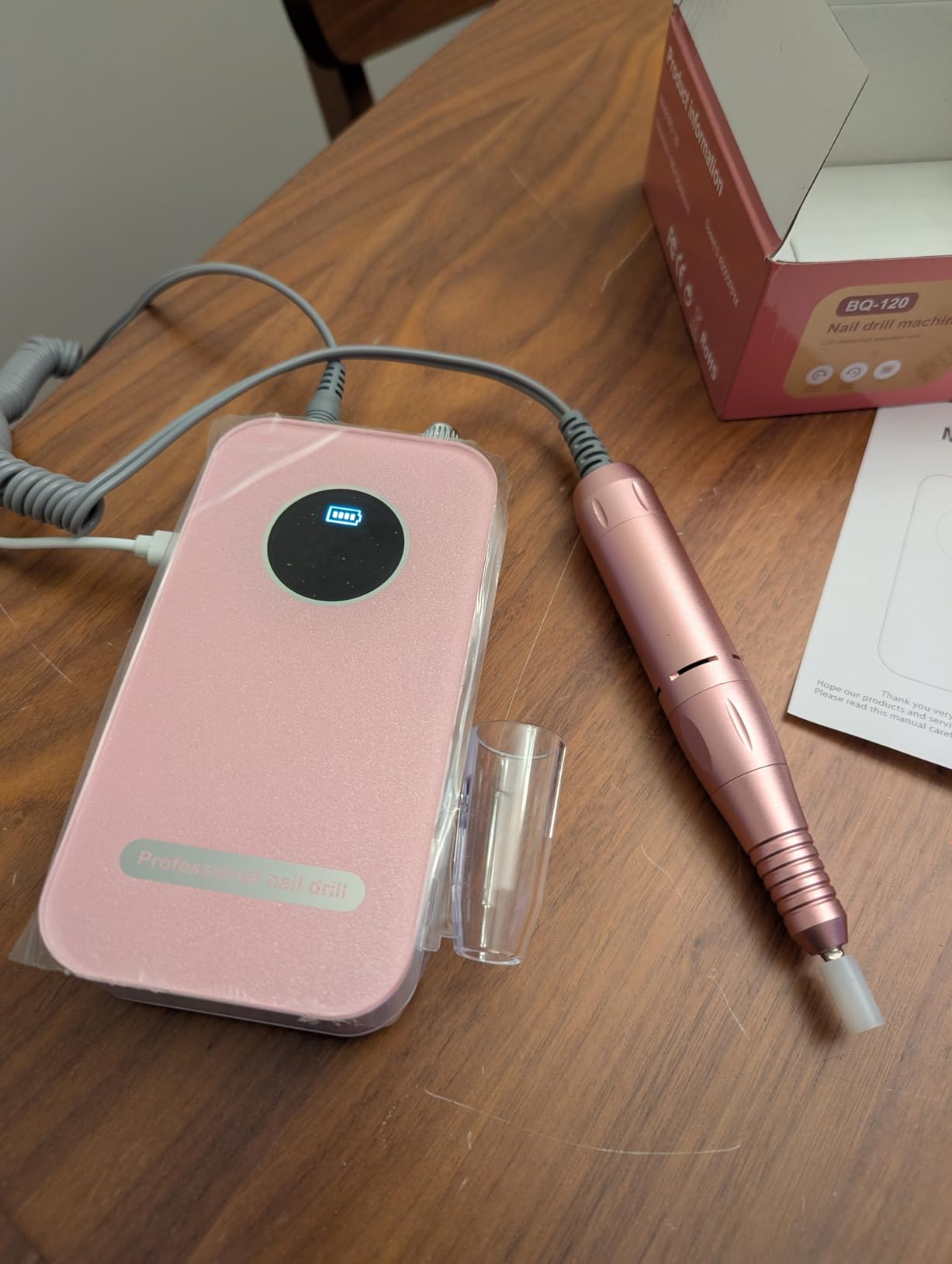 Professional Nail Drill, 45000RPM Rechargeable Cordless Electric File, Pink customer photo 2