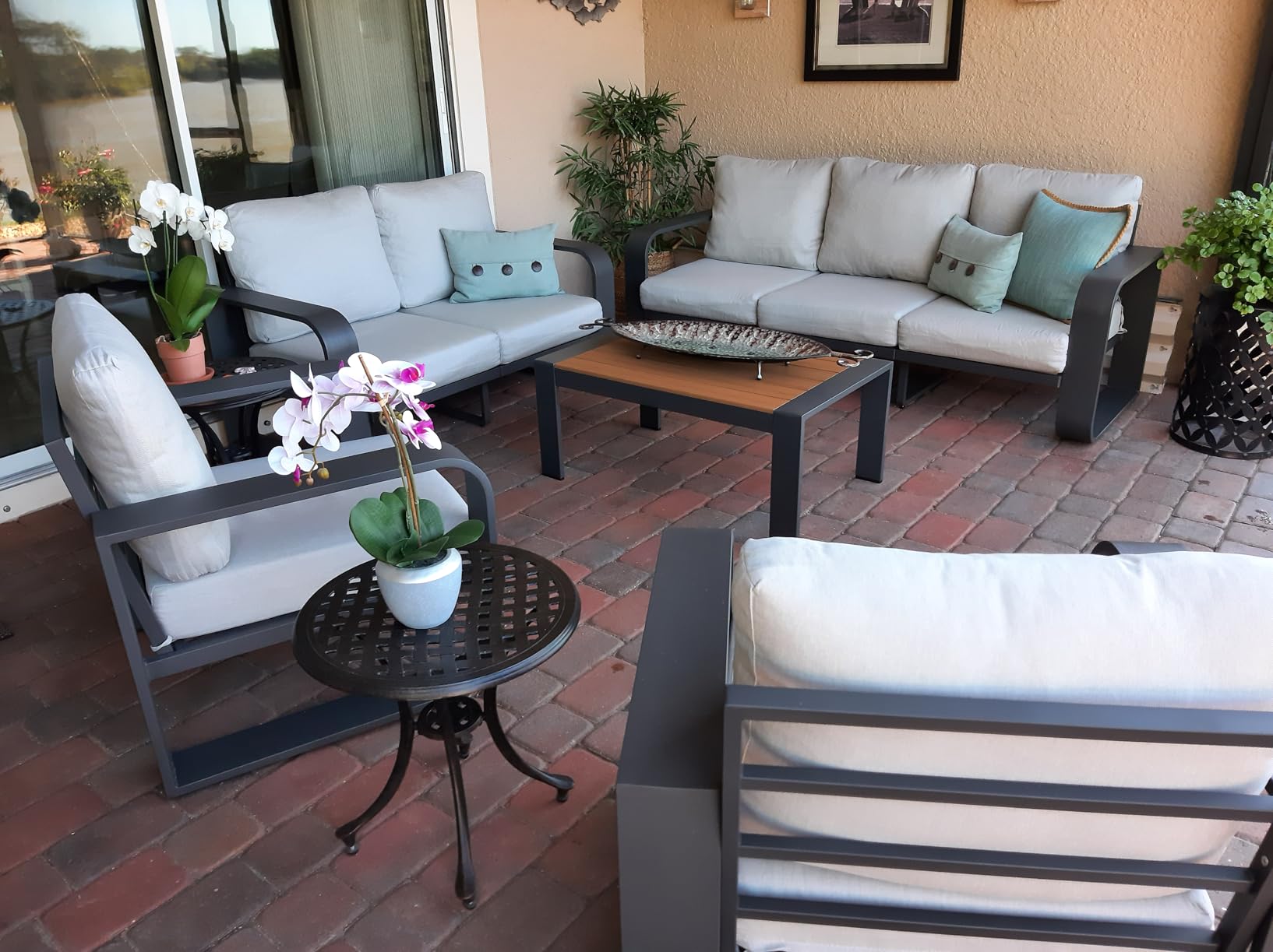 Aluminum Outdoor Patio Furniture Set, 5 Piece Oversized Patio Conversation Sets Widened Armrest & Ultra-Thick Cushions, Heavy Duty Modern Sectional Furniture for Backyard, Porch, Graphite customer photo 1