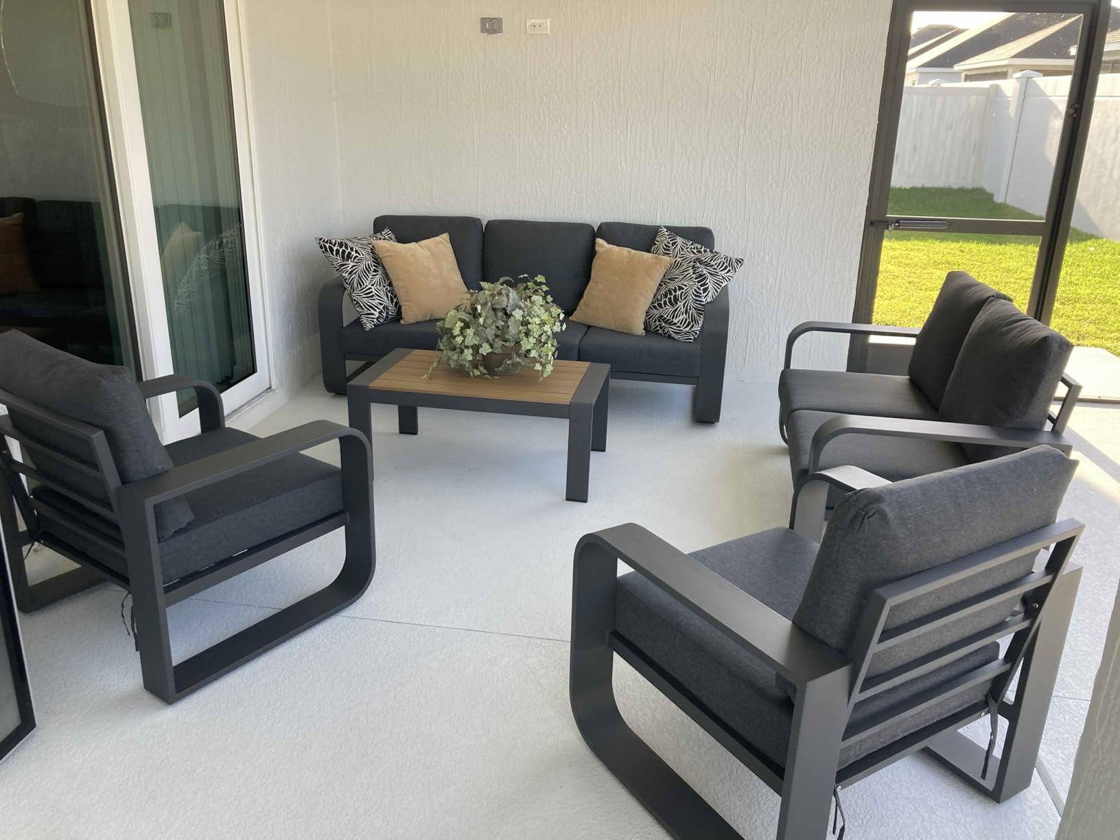 Aluminum Outdoor Patio Furniture Set, 5 Piece Oversized Patio Conversation Sets Widened Armrest & Ultra-Thick Cushions, Heavy Duty Modern Sectional Furniture for Backyard, Porch, Graphite customer photo 2